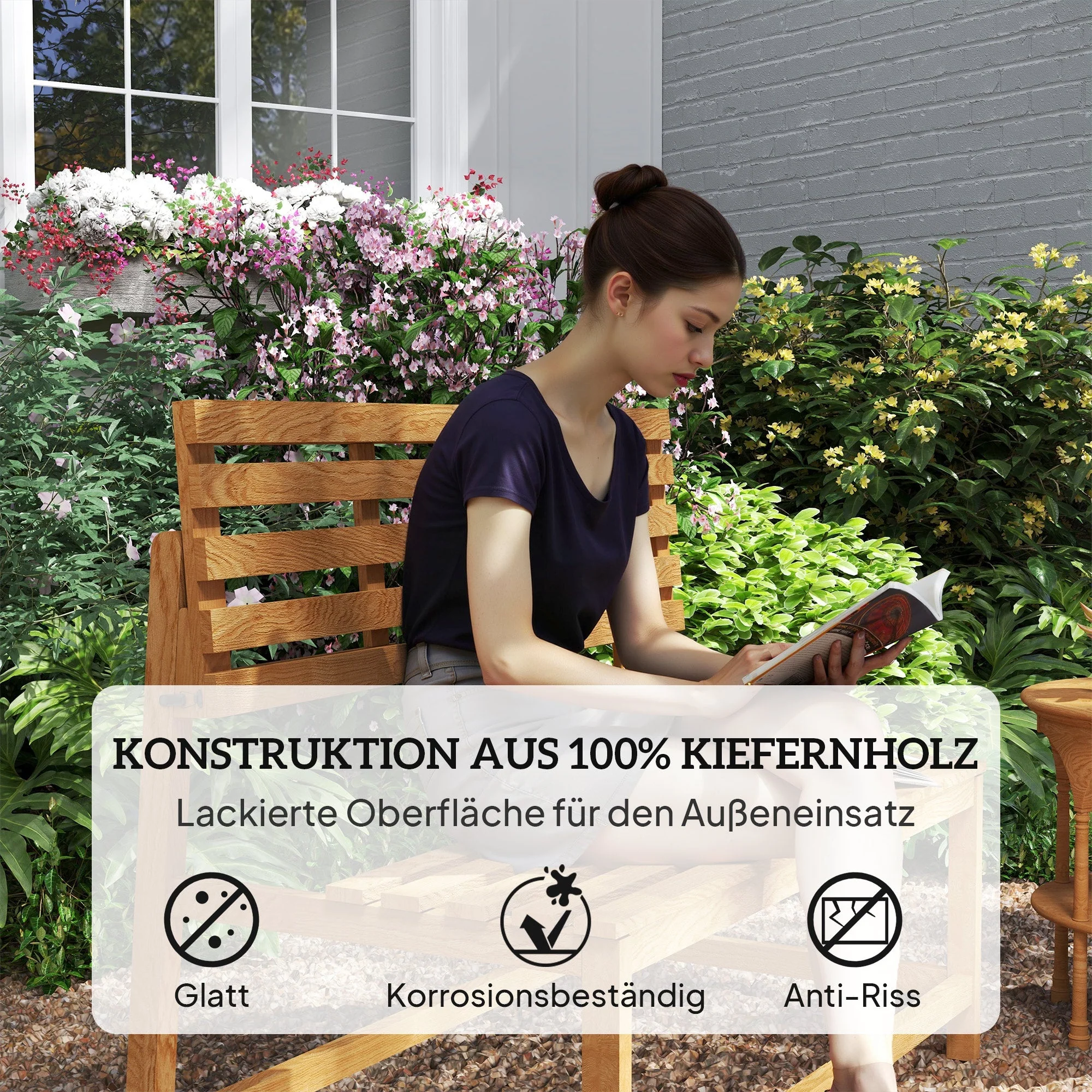 2-seater Garden Bench, Weatherproof Convertible, Teak Wood - Image 7