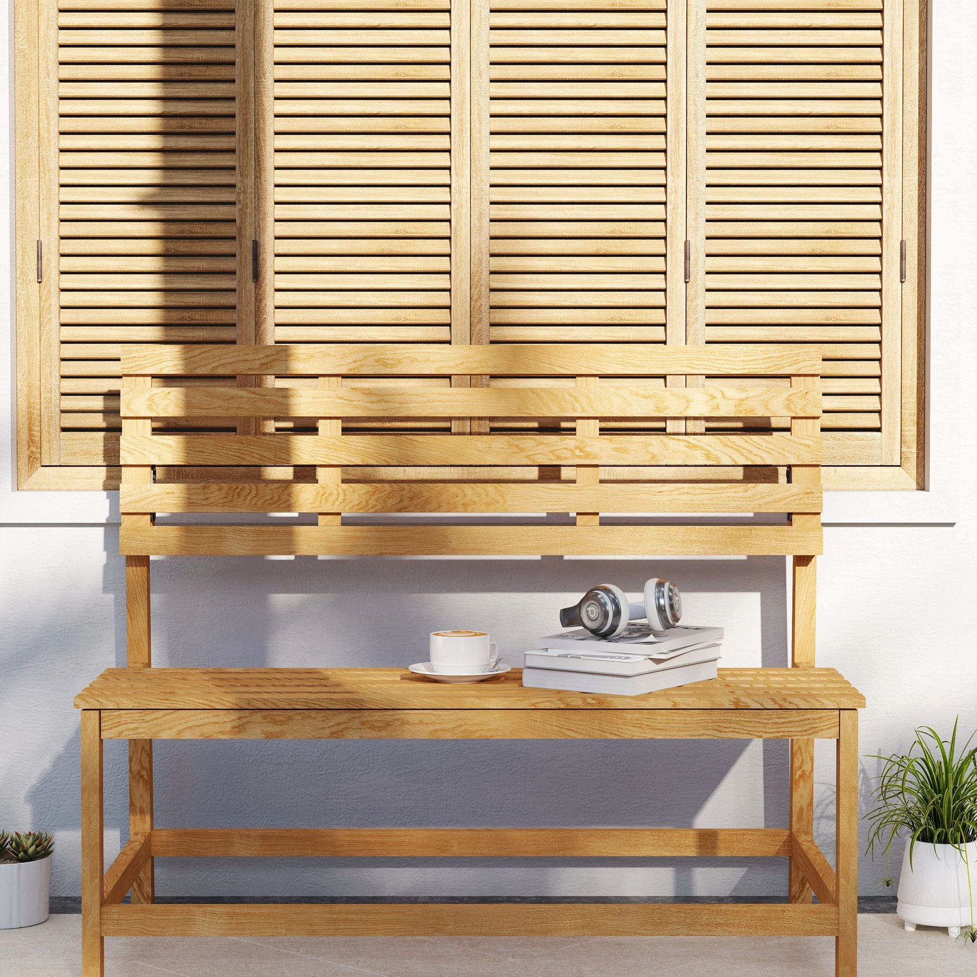 2-seater Garden Bench, Weatherproof Convertible, Teak Wood - Image 8