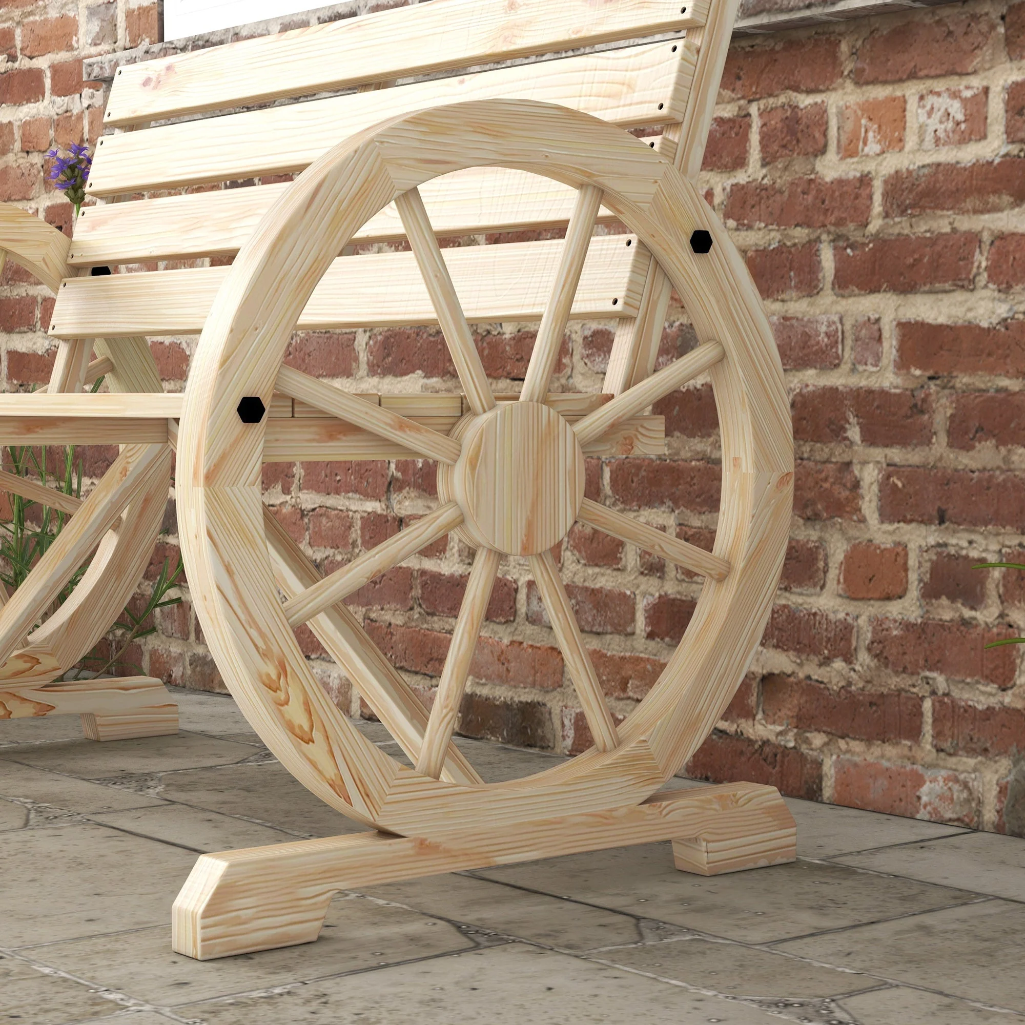 2-seater Garden Bench with Armrests, 240 kg Load Capacity, Fir Wood, Natural - Image 8