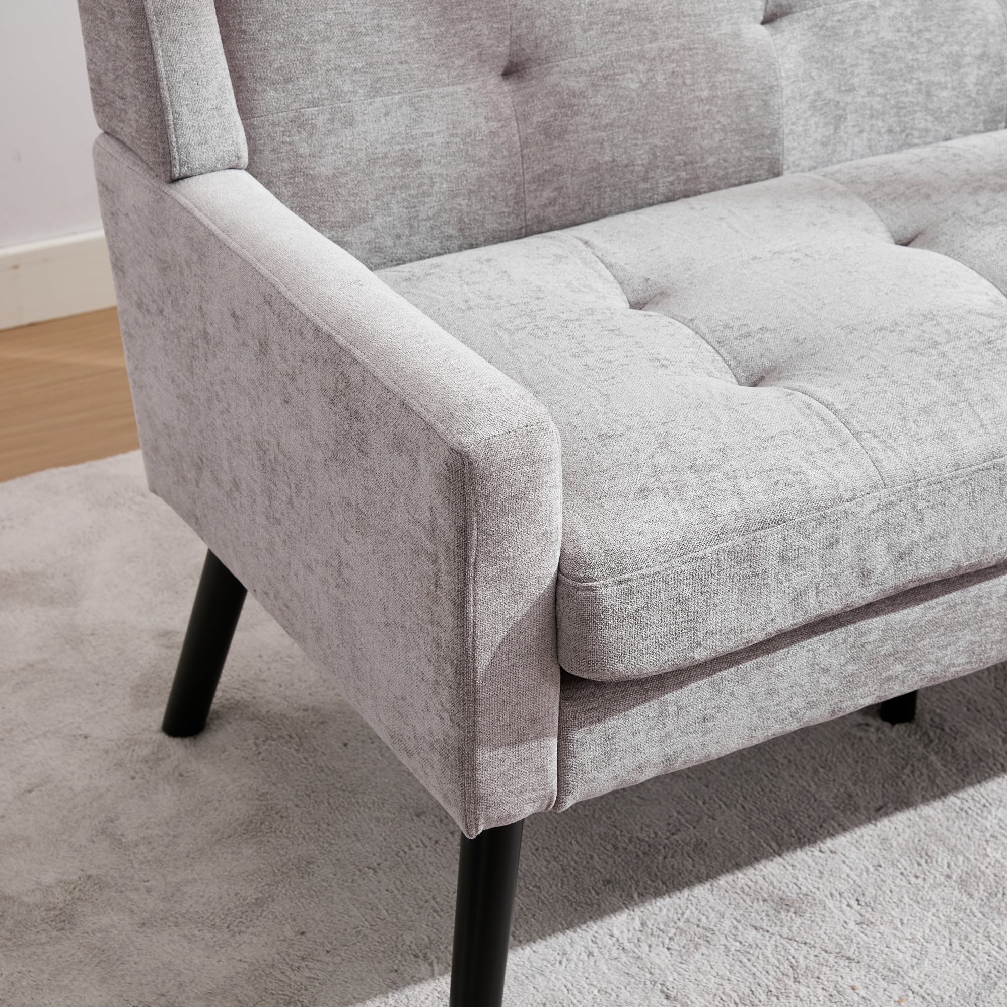 2-Seater Linen Bench with Button Tufting and Solid Wood Legs, Natural Linen - Image 7