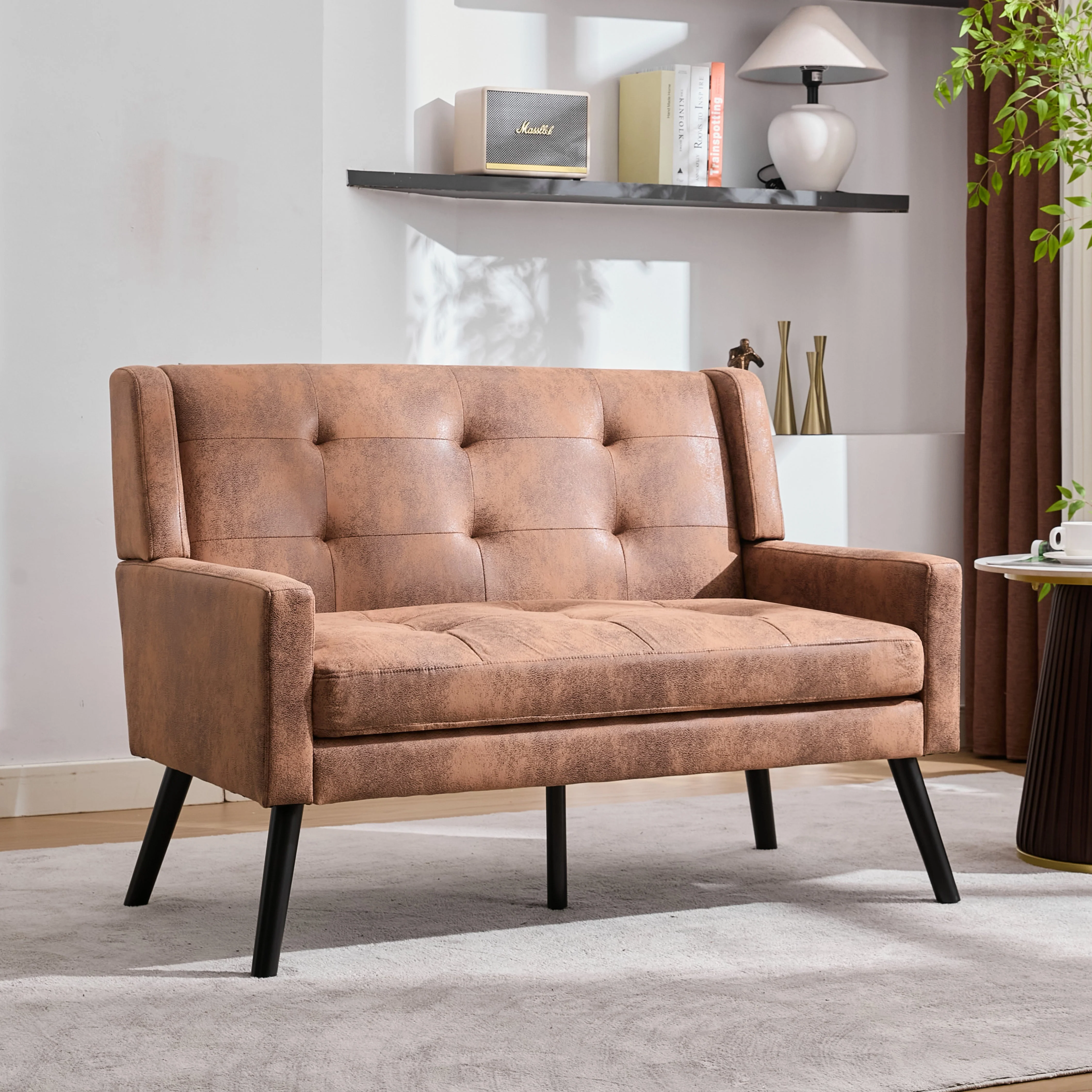 2-Seater Linen Bench with Button Tufting and Solid Wood Legs, Premium Linen - Image 3