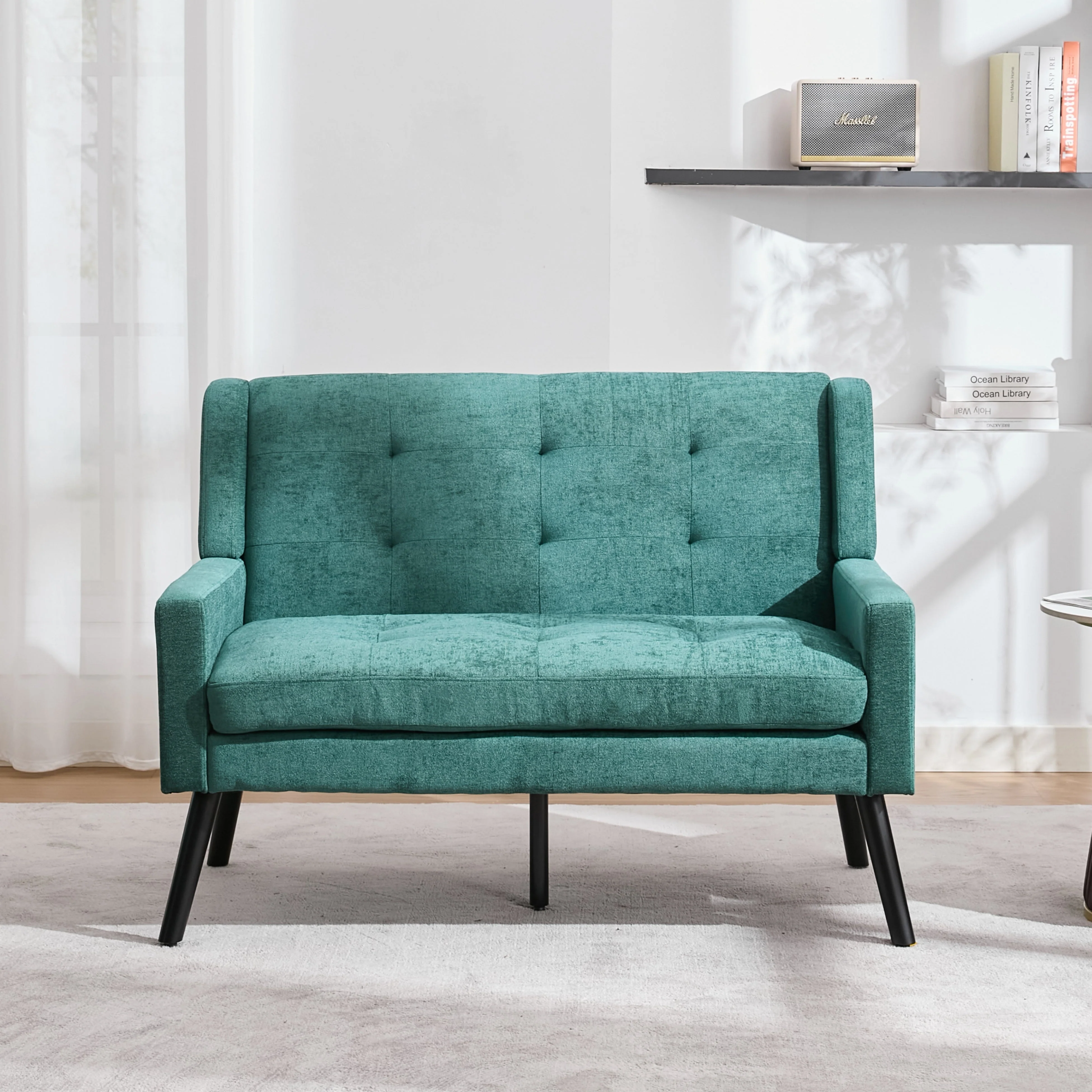 2-Seater Linen Bench with Solid Wood Legs and Button Tufting, Natural Linen Tone - Image 2