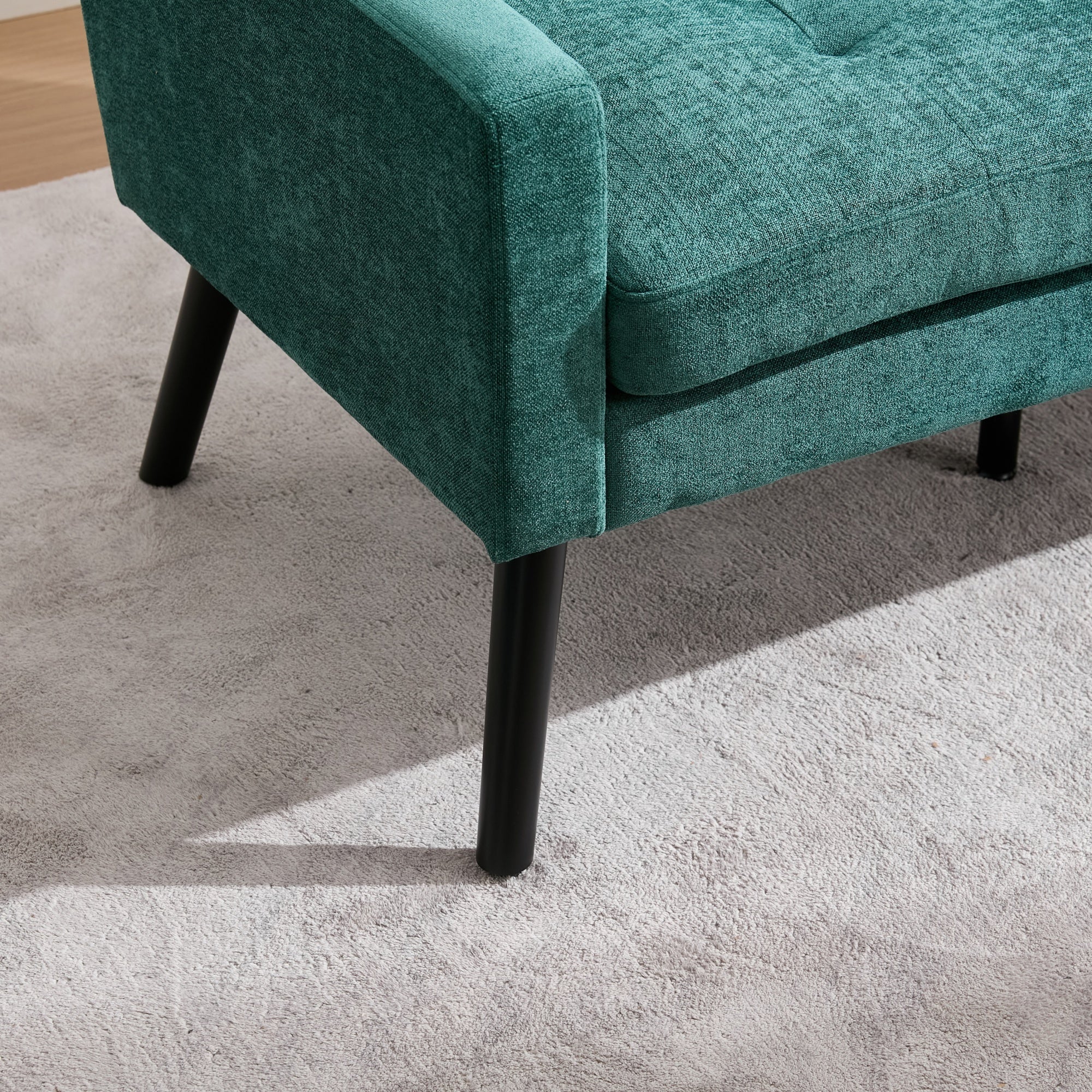 2-Seater Linen Bench with Solid Wood Legs and Button Tufting, Natural Linen Tone - Image 8
