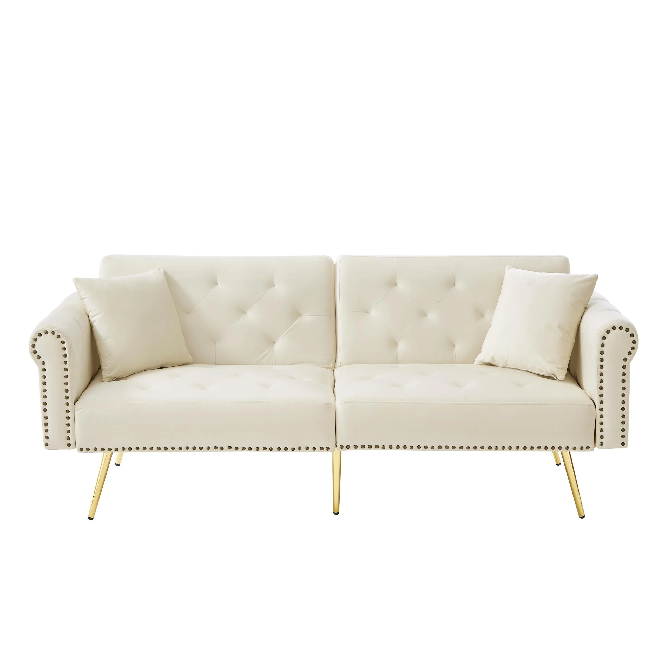 2-Seater Sofa Bed 3-Position Adjustable Back Gold Legs - Velvet - Image 6