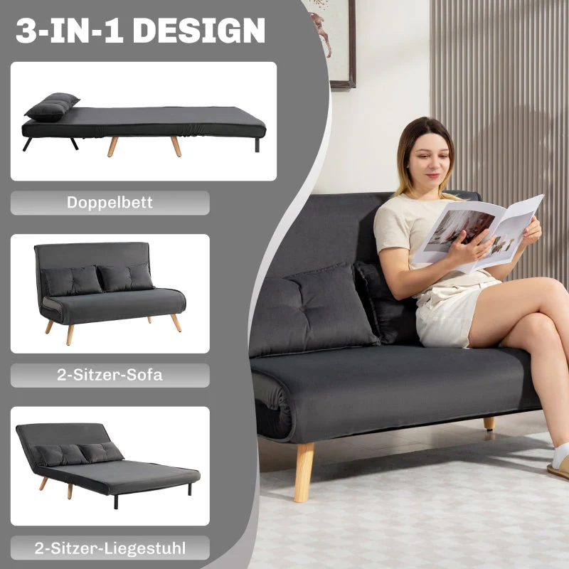 2-Seater Sofa Bed, Adjustable Backrest, Fabric Upholstery, Grey - Image 4