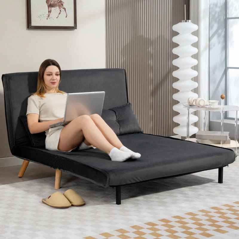 2-Seater Sofa Bed, Adjustable Backrest, Fabric Upholstery, Grey - Image 7
