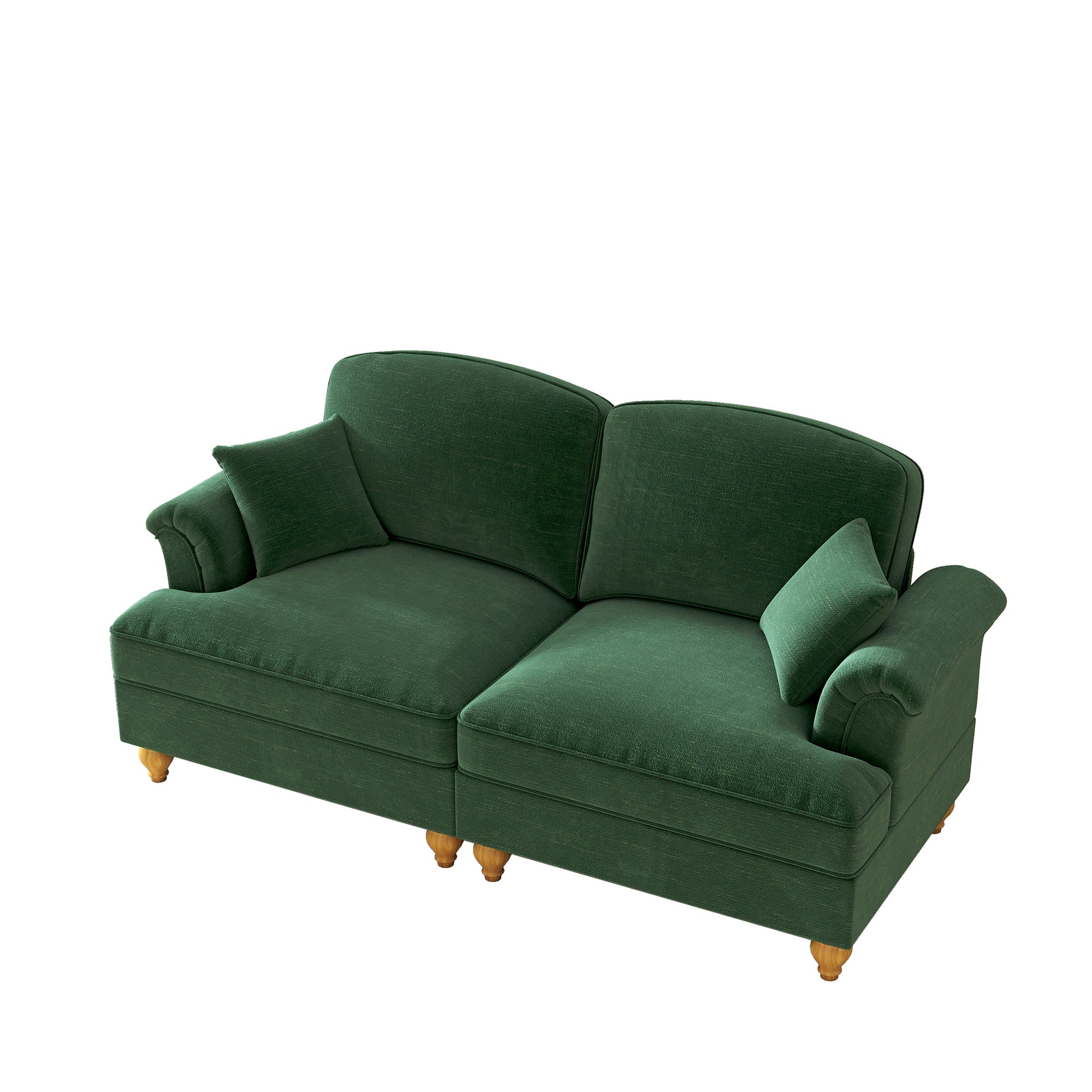 2-Seater Sofa Mid-Century Modern Flared Armrests Wooden Legs - Chenille Green - Image 10
