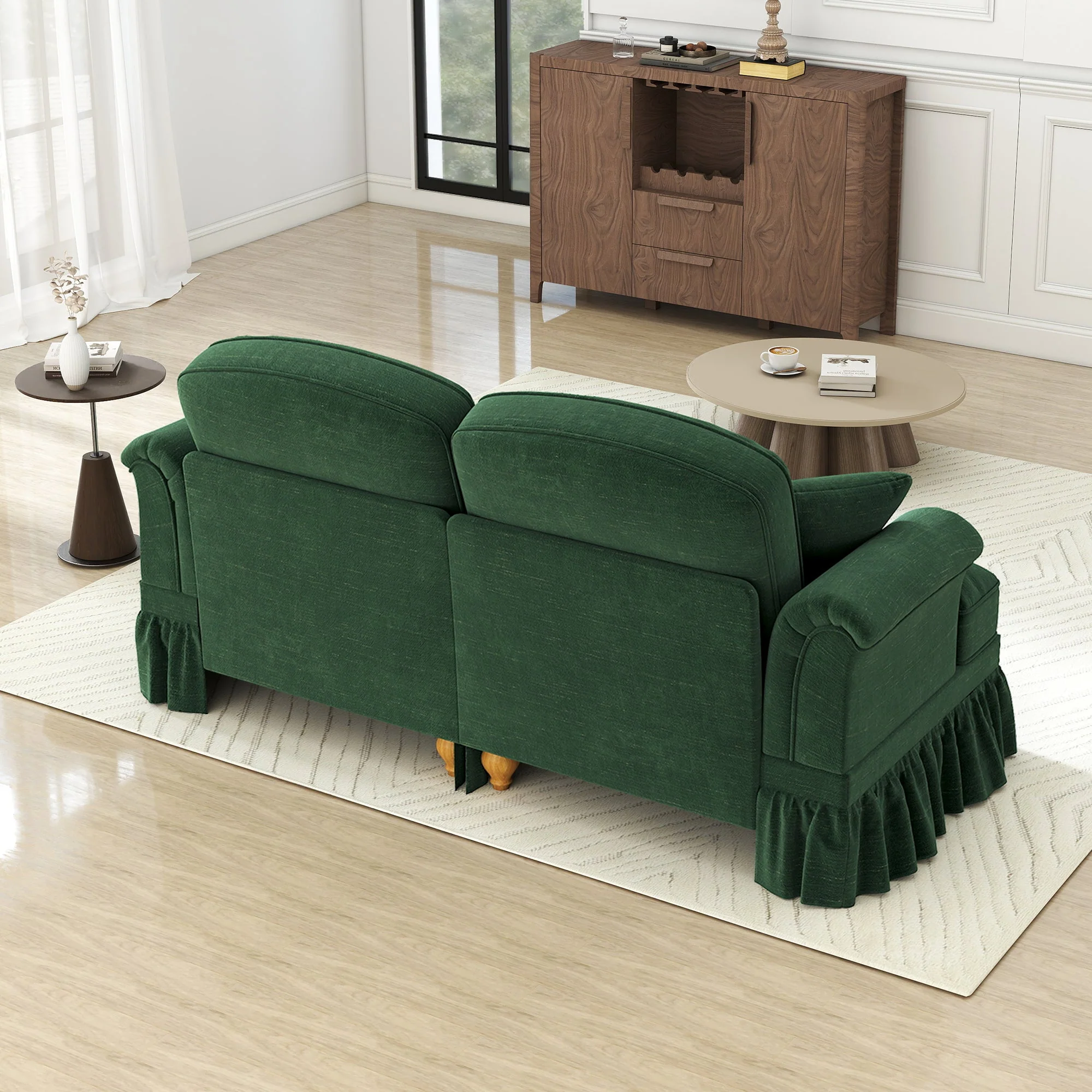 2-Seater Sofa Mid-Century Modern Flared Armrests Wooden Legs - Chenille Green - Image 7
