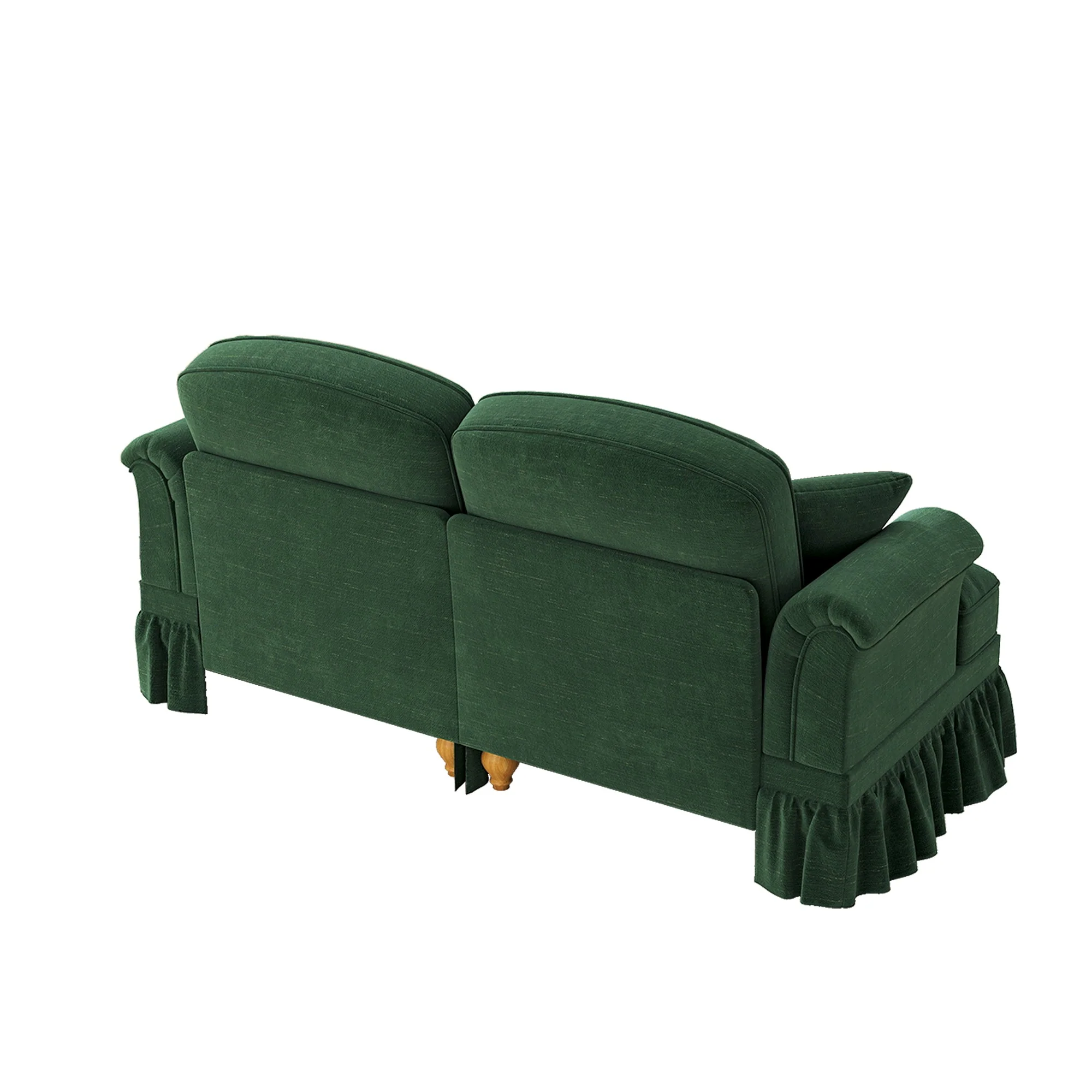 2-Seater Sofa Mid-Century Modern Flared Armrests Wooden Legs - Chenille Green - Image 8