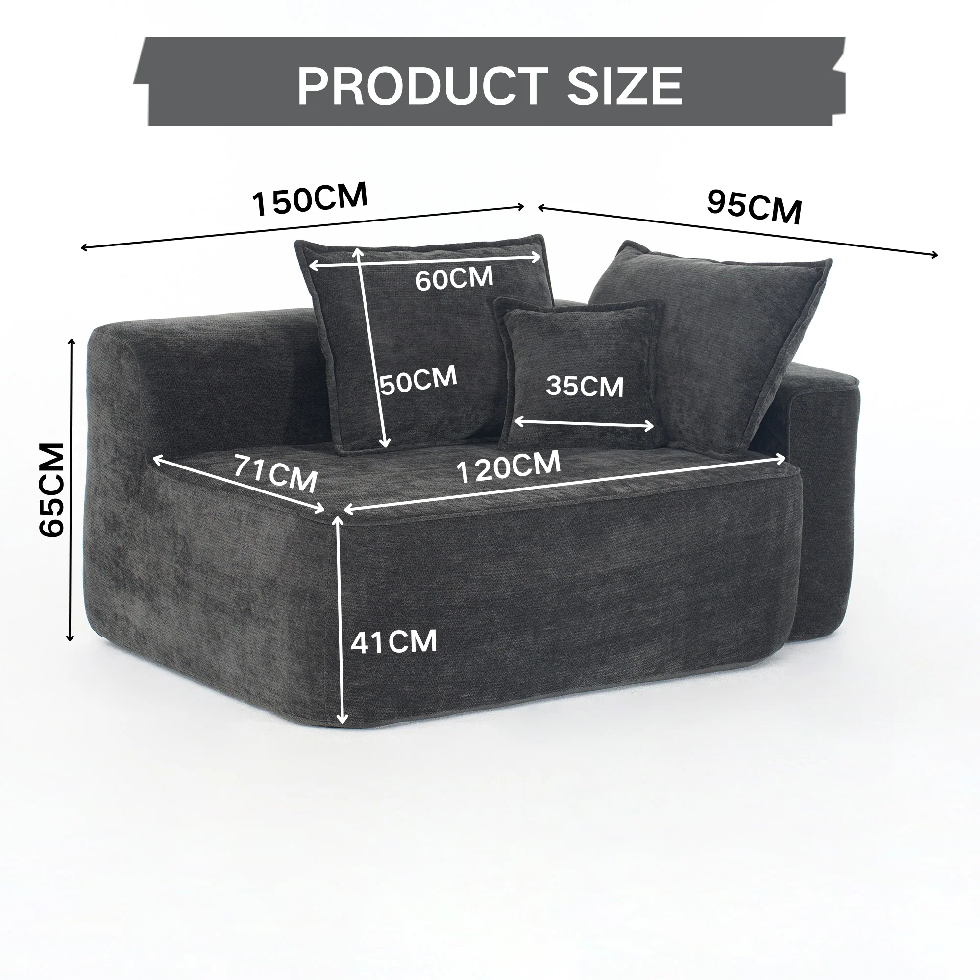 2-Seater Sofa with Side Pockets and No Assembly, Black - Image 2