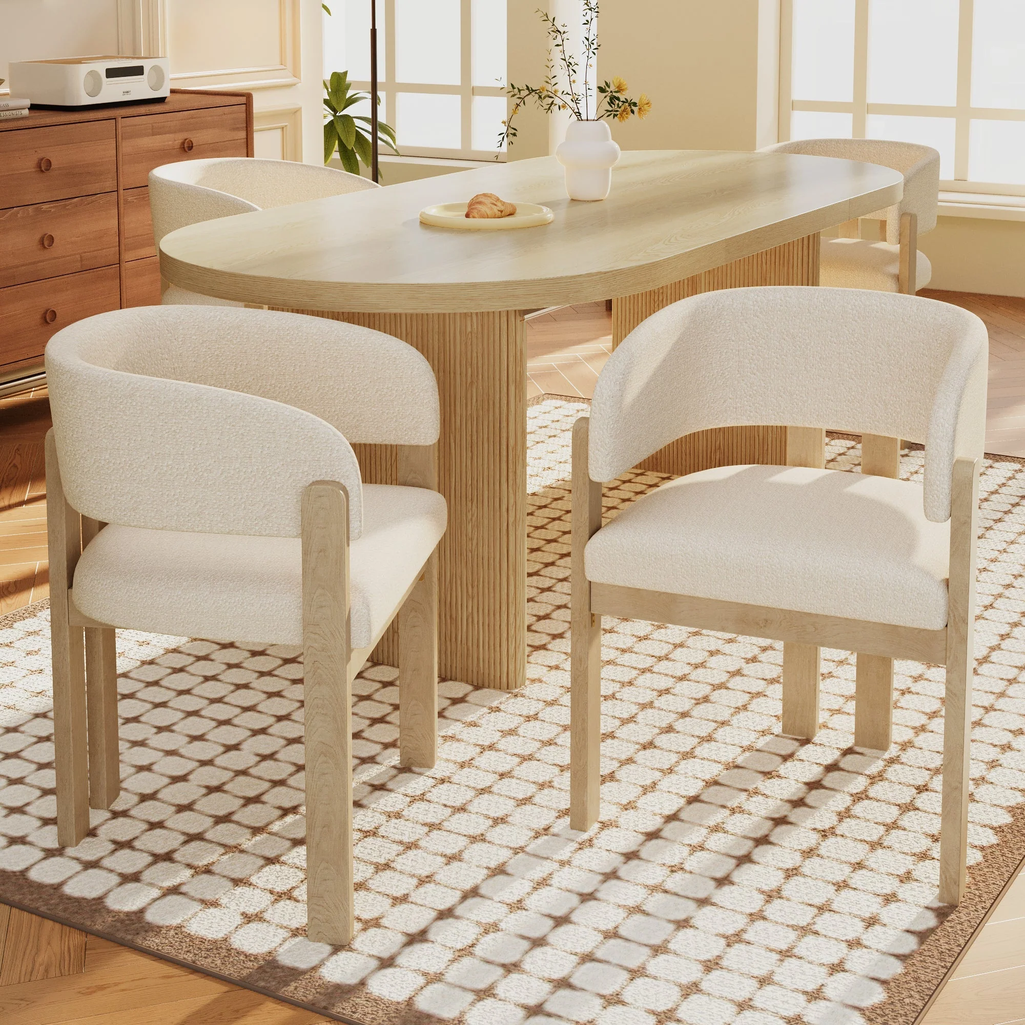 2 Solid Wood Dining Chairs Comfortable Bouclé Natural Color - Image 3
