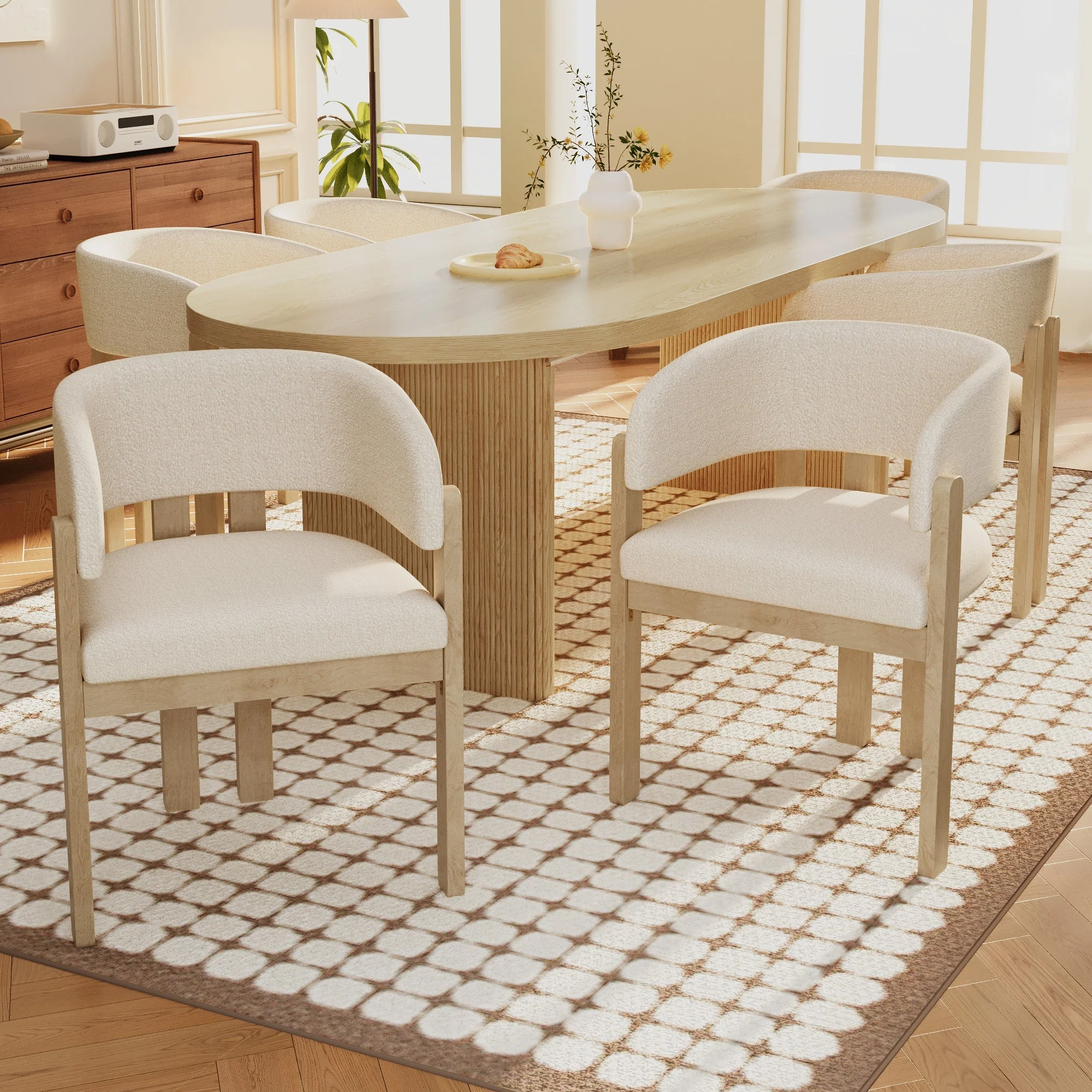 2 Solid Wood Dining Chairs Comfortable Bouclé Natural Color - Image 4