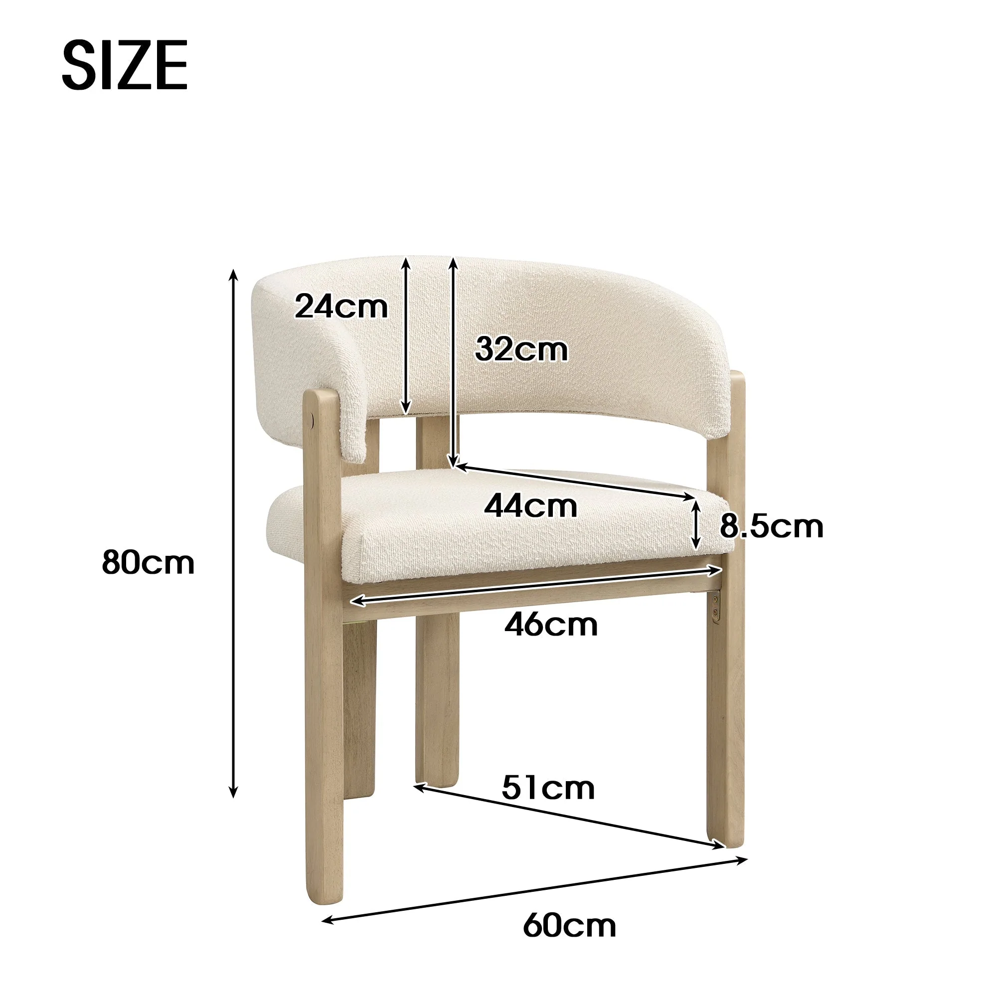 2 Solid Wood Dining Chairs Comfortable Bouclé Natural Color - Image 5
