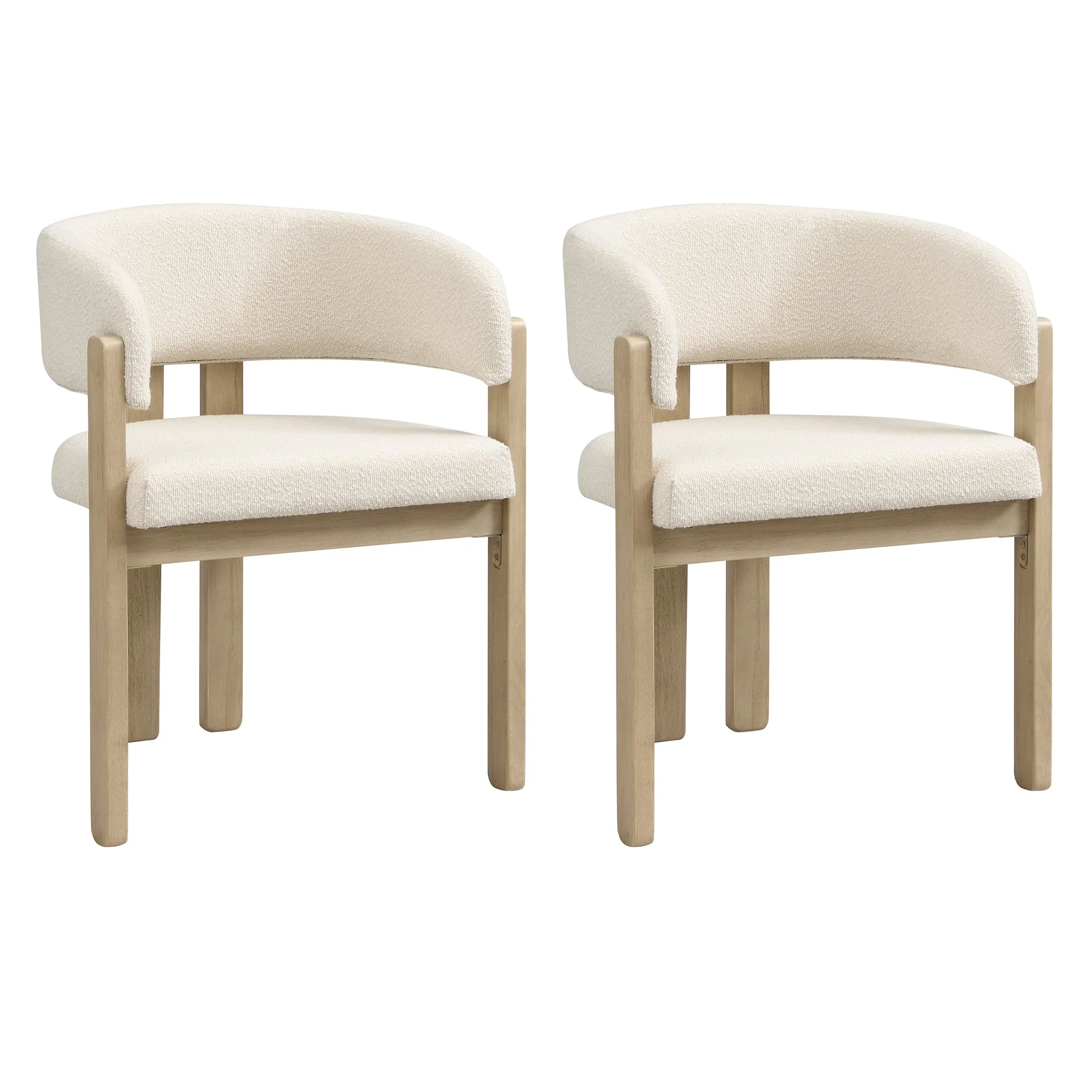 2 Solid Wood Dining Chairs Comfortable Bouclé Natural Color - Image 9
