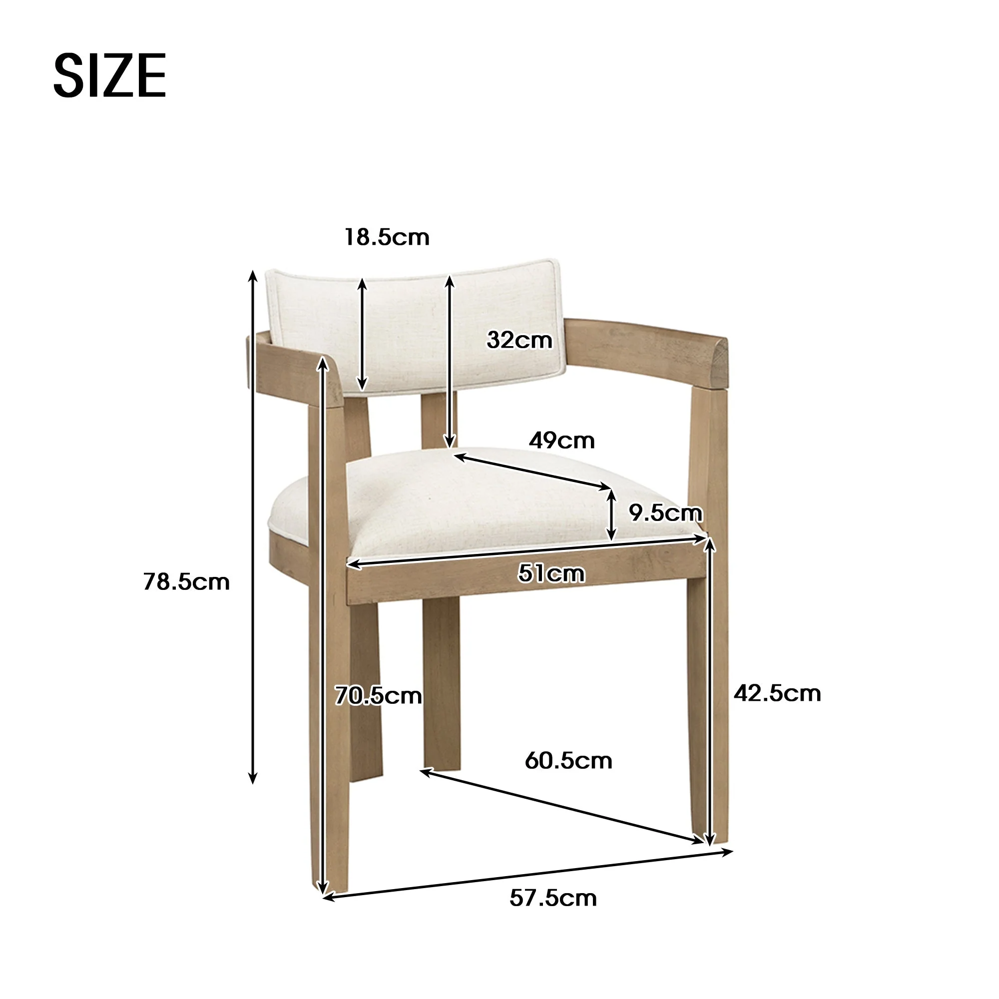 2 Solid Wood Dining Chairs Comfortable Modern Style Linen Fabric Natural Color - Image 5
