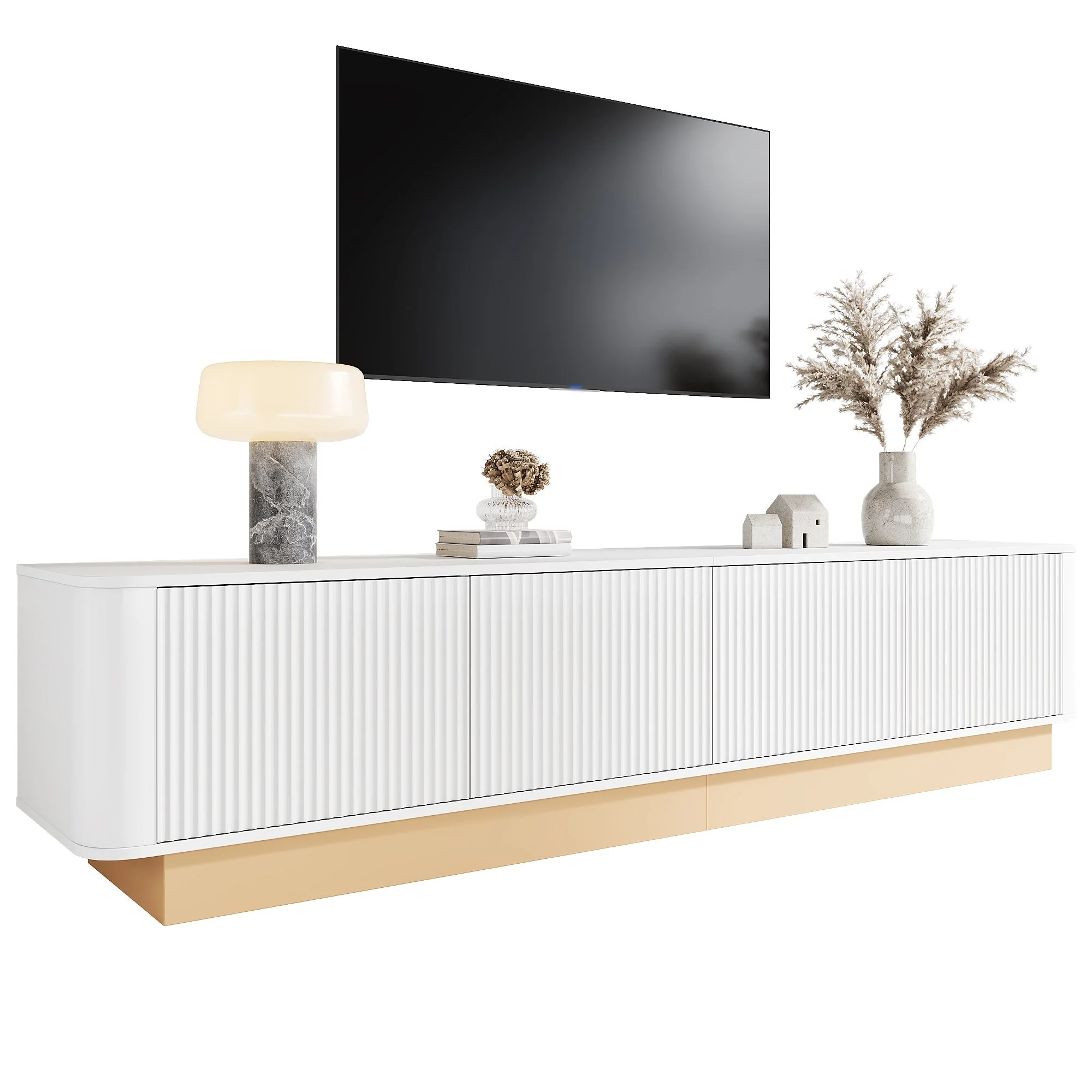 200 cm TV Lowboard, 4 Doors and Adjustable Shelves, MDF material - Image 2