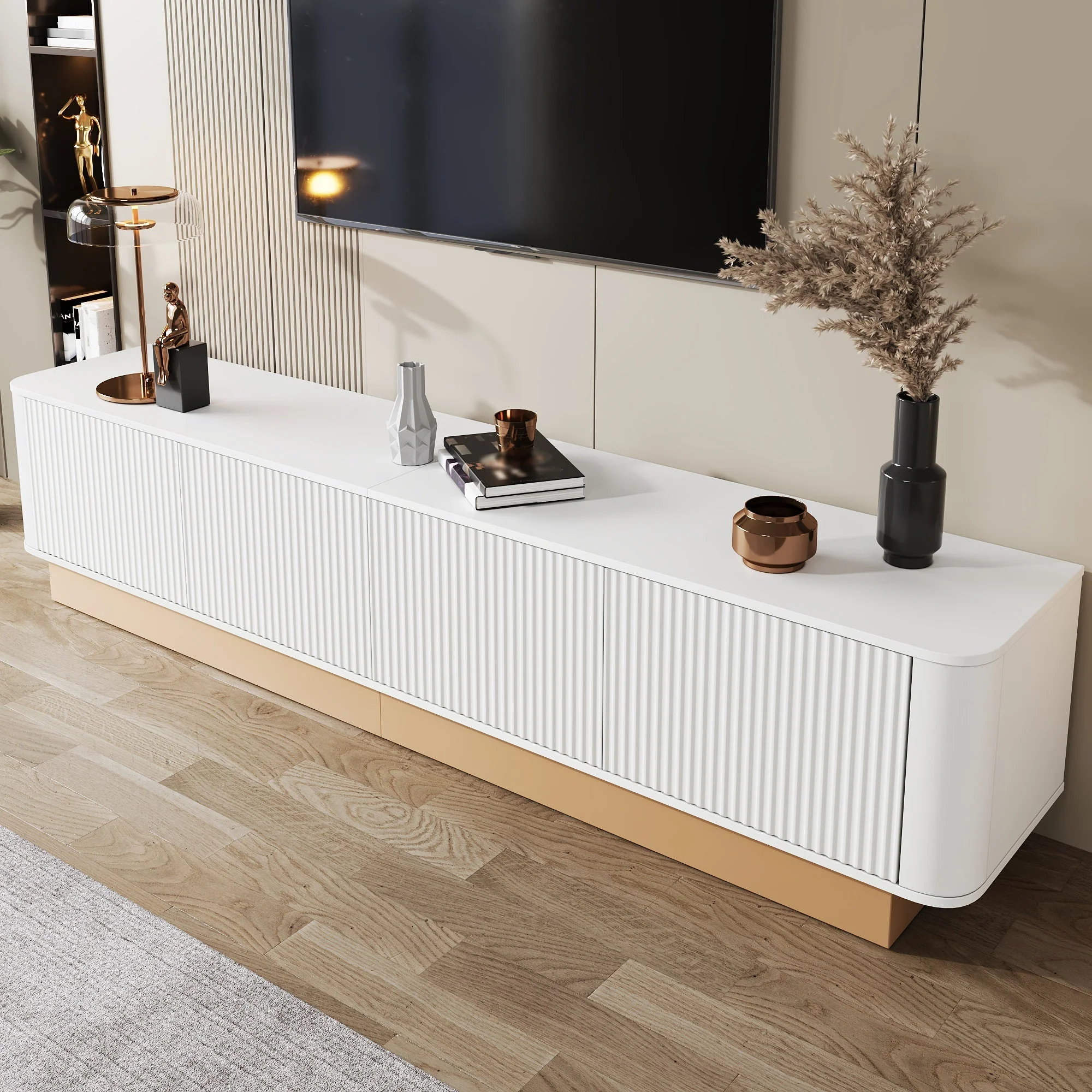 200 cm TV Lowboard, 4 Doors and Adjustable Shelves, MDF material - Image 6