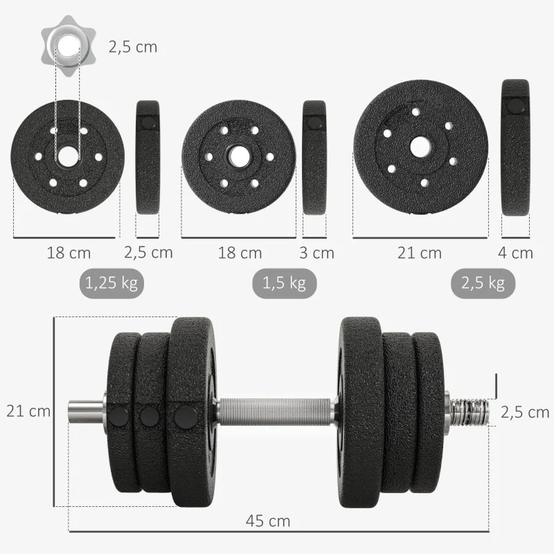 25kg Dumbbell Set with Weight Plates for Home and Gym, Steel and Faux Leather, Black - Image 3