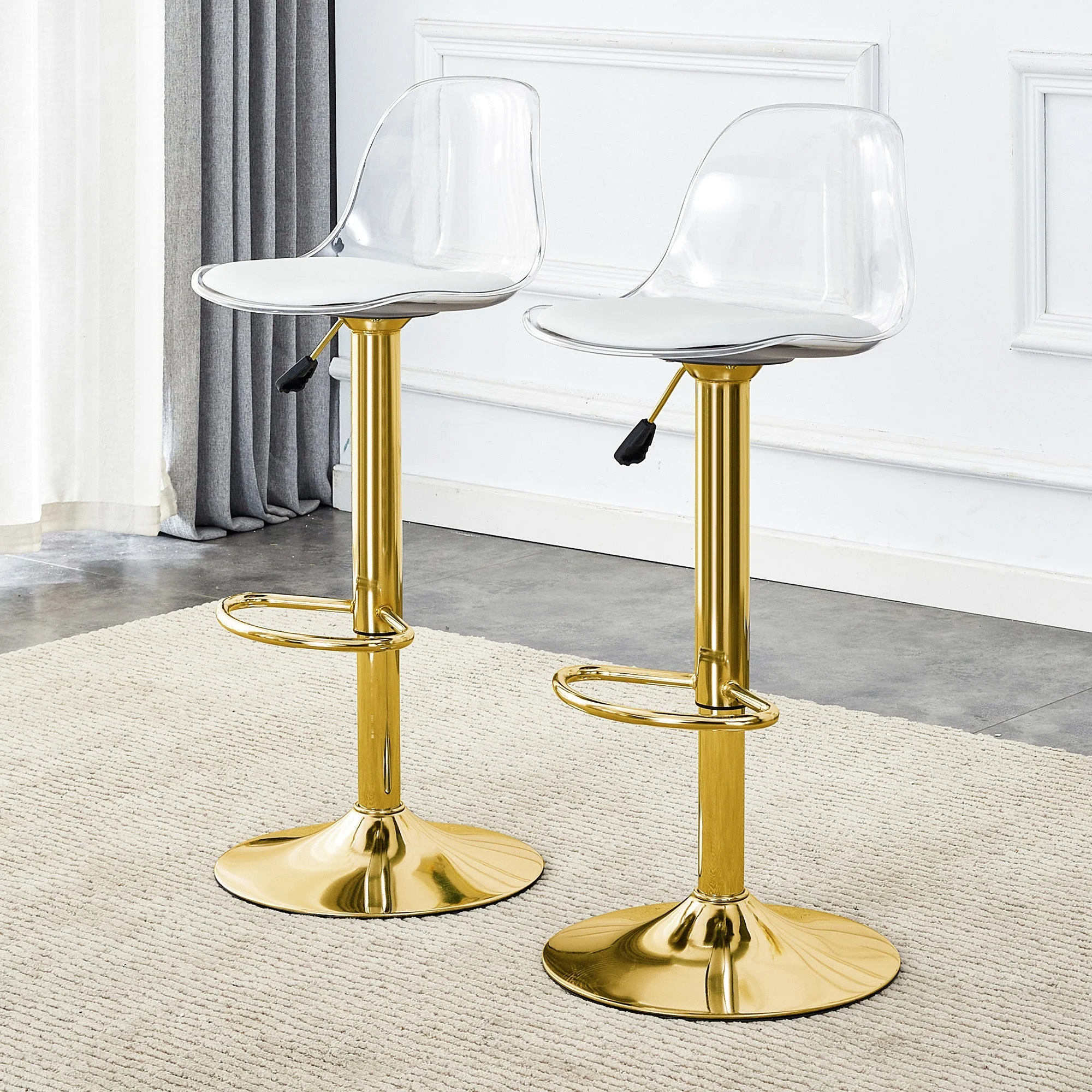 2er-Set Barhocker Höhenverstellbar 360° Drehbar Transparente Rückenlehne - Gold Metall - Image 2