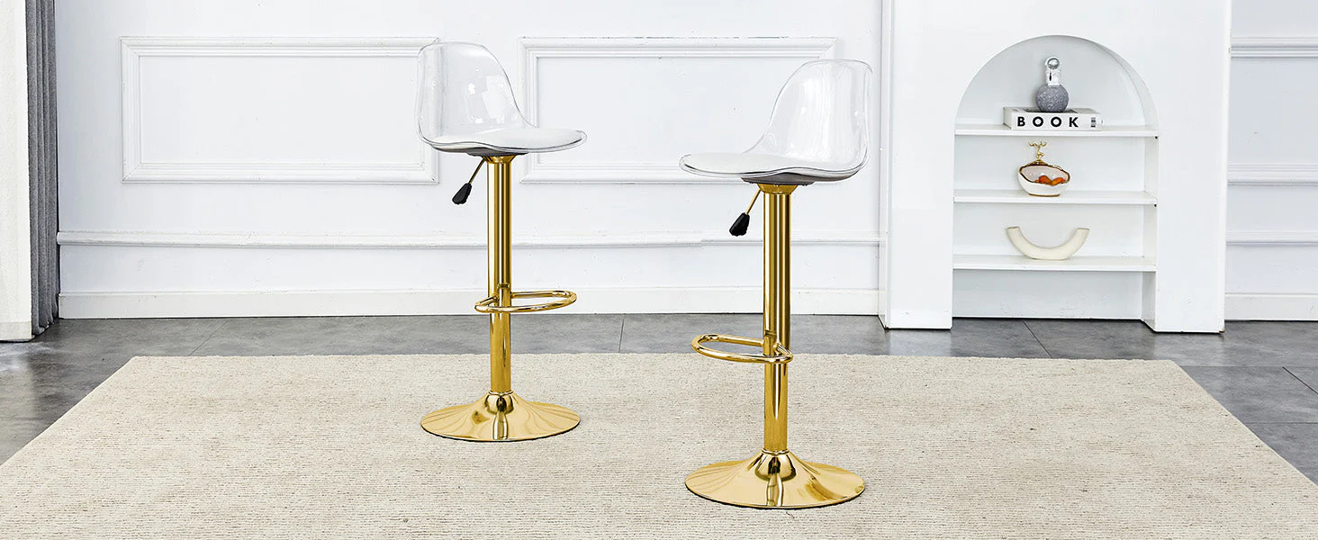 2er-Set Barhocker Höhenverstellbar 360° Drehbar Transparente Rückenlehne - Gold Metall - Image 9