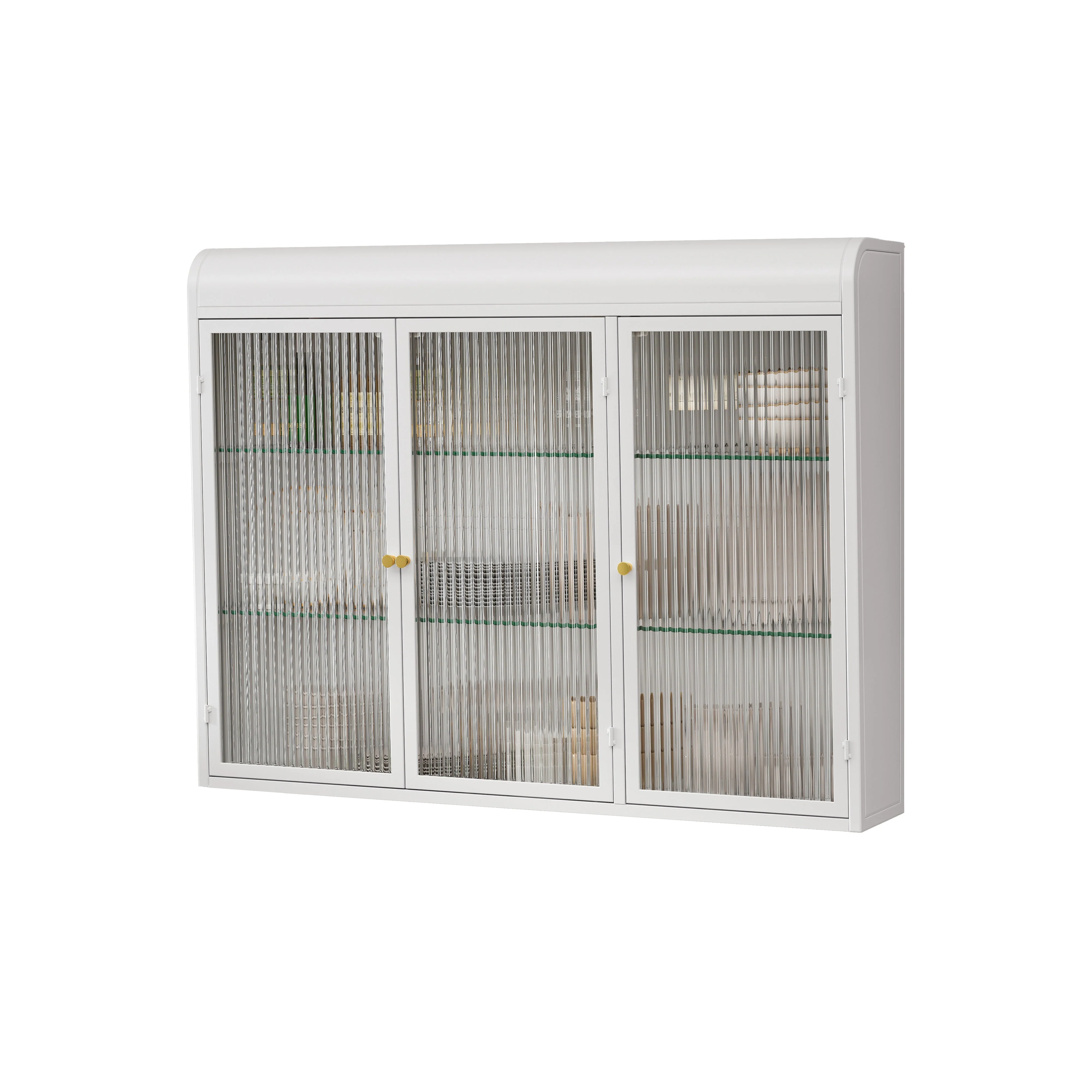 3 Door Arched Wall Mounted Cabinets for Kitchen, Living Room, Bathroom, White Glass - Image 6