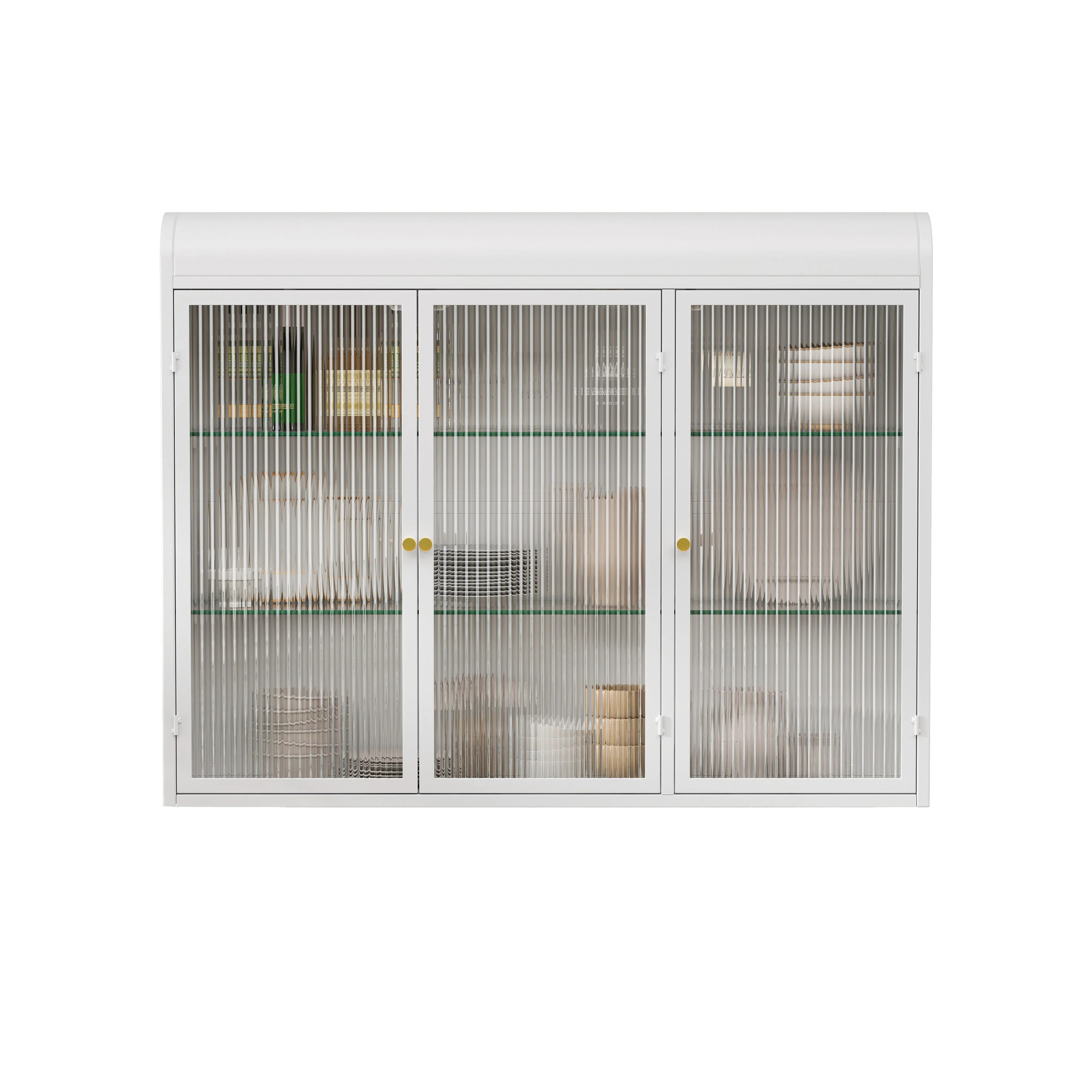 3 Door Arched Wall Mounted Cabinets for Kitchen, Living Room, Bathroom, White Glass - Image 7
