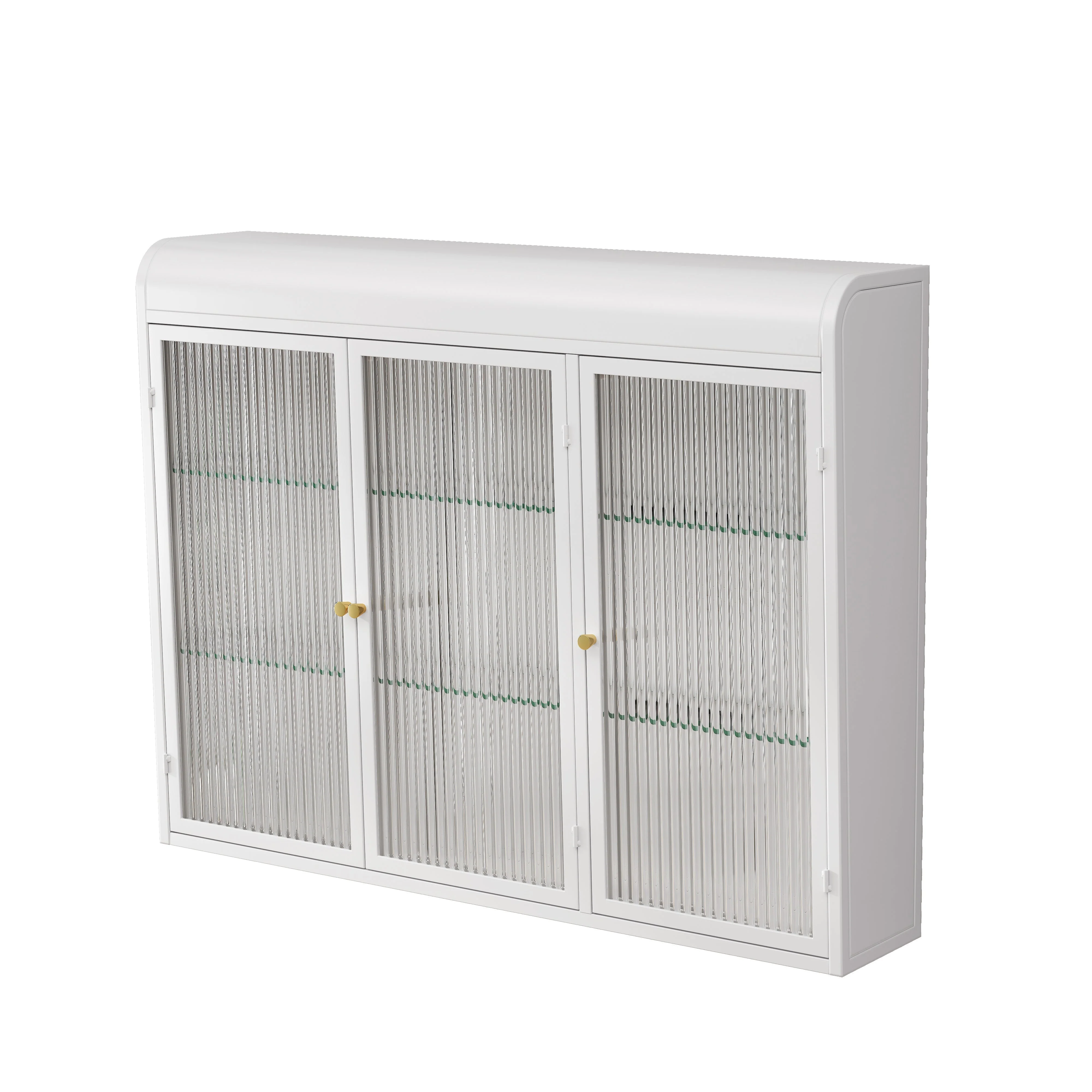 3 Door Arched Wall Mounted Cabinets for Kitchen, Living Room, Bathroom, White Glass - Image 9