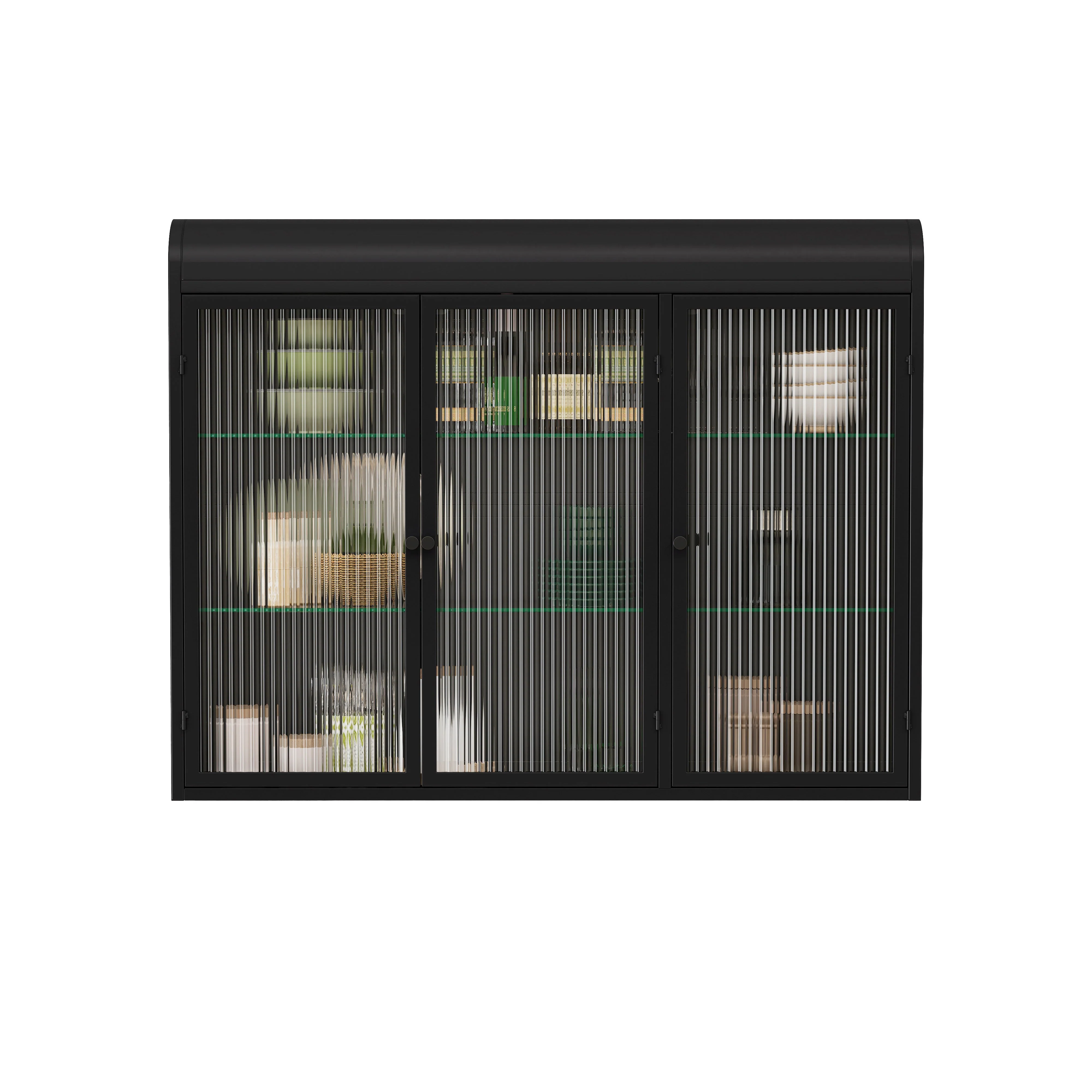 3 Door Arched Wall Mounted Glass Cabinets, Black - Image 5
