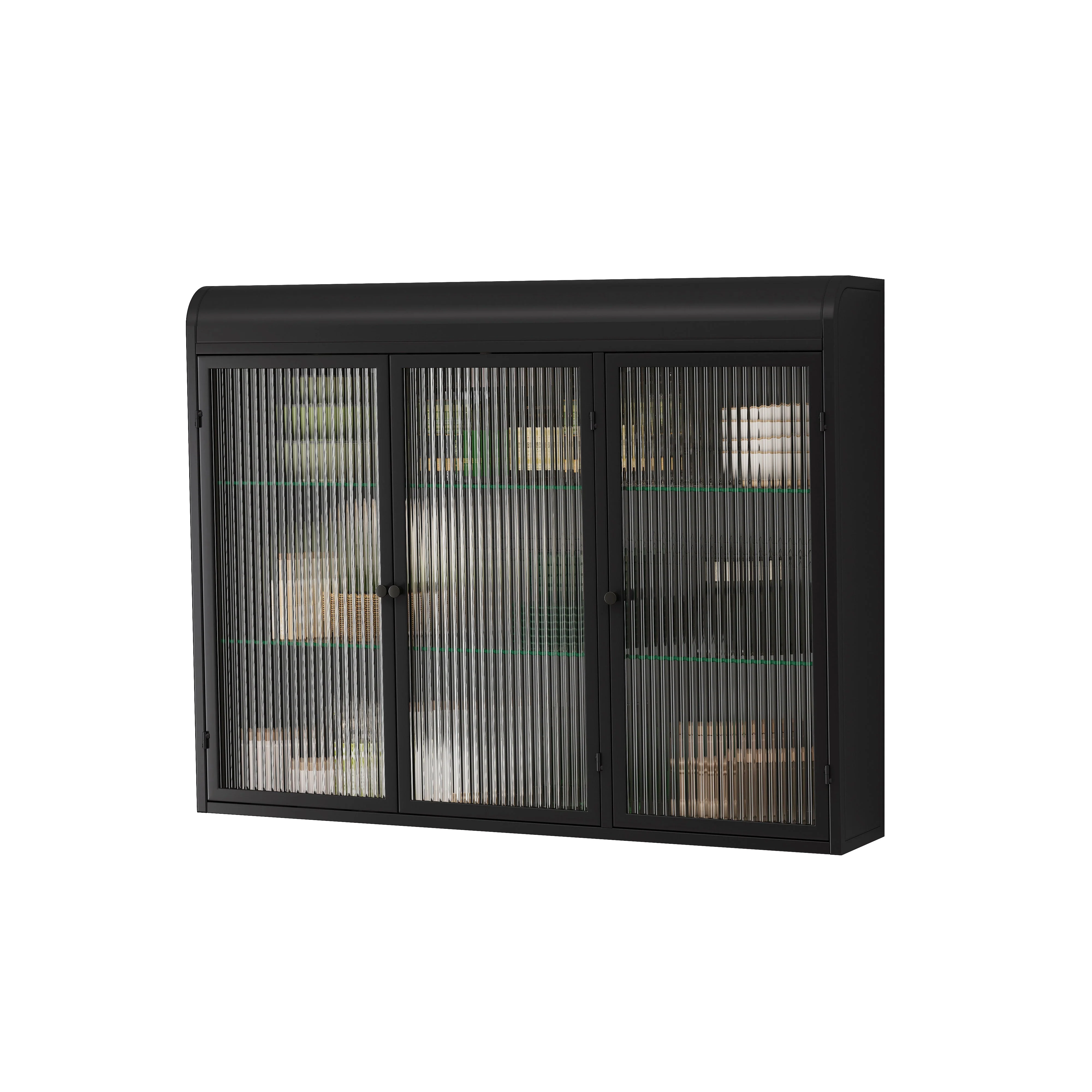 3 Door Arched Wall Mounted Glass Cabinets, Black - Image 6