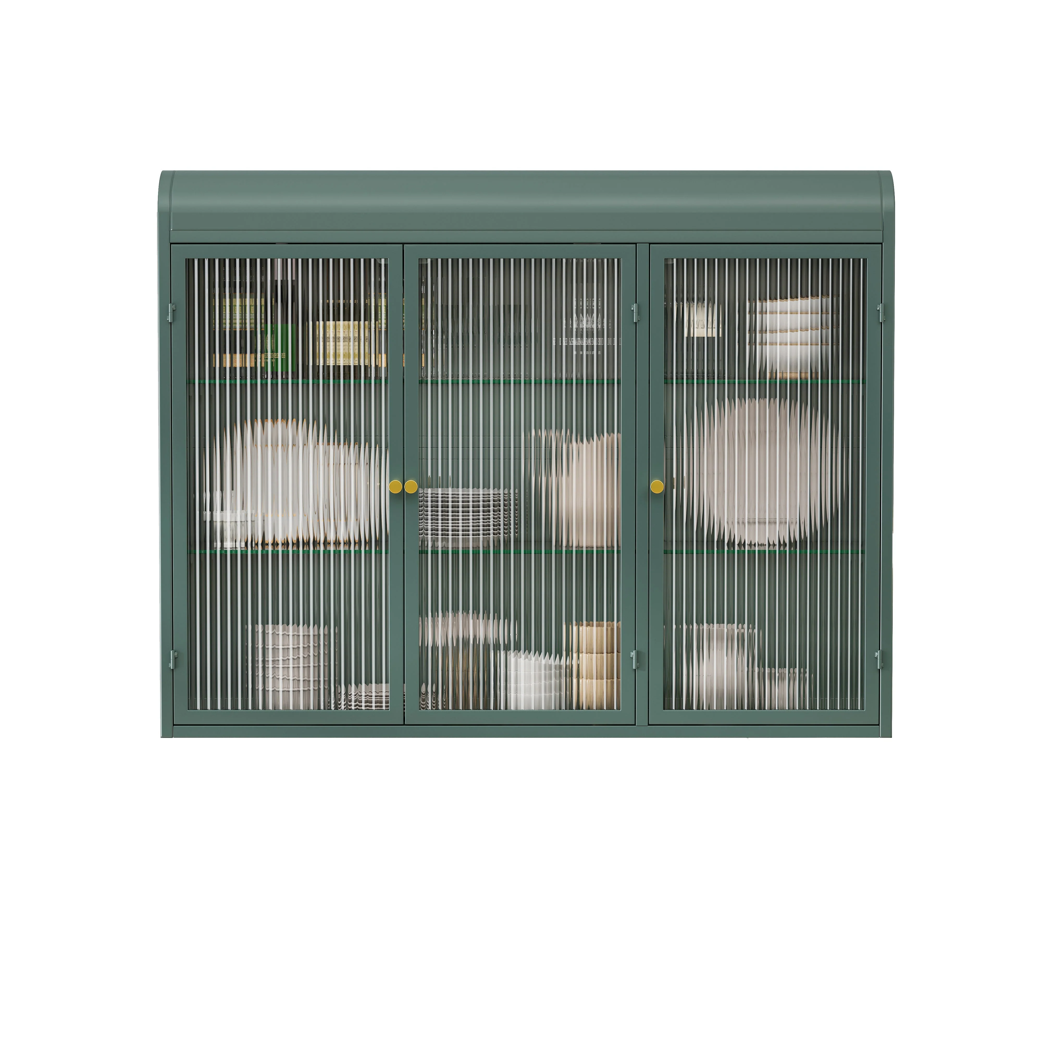3 Door Arched Wall Mounted Glass Cabinets - Dark Green - Image 7