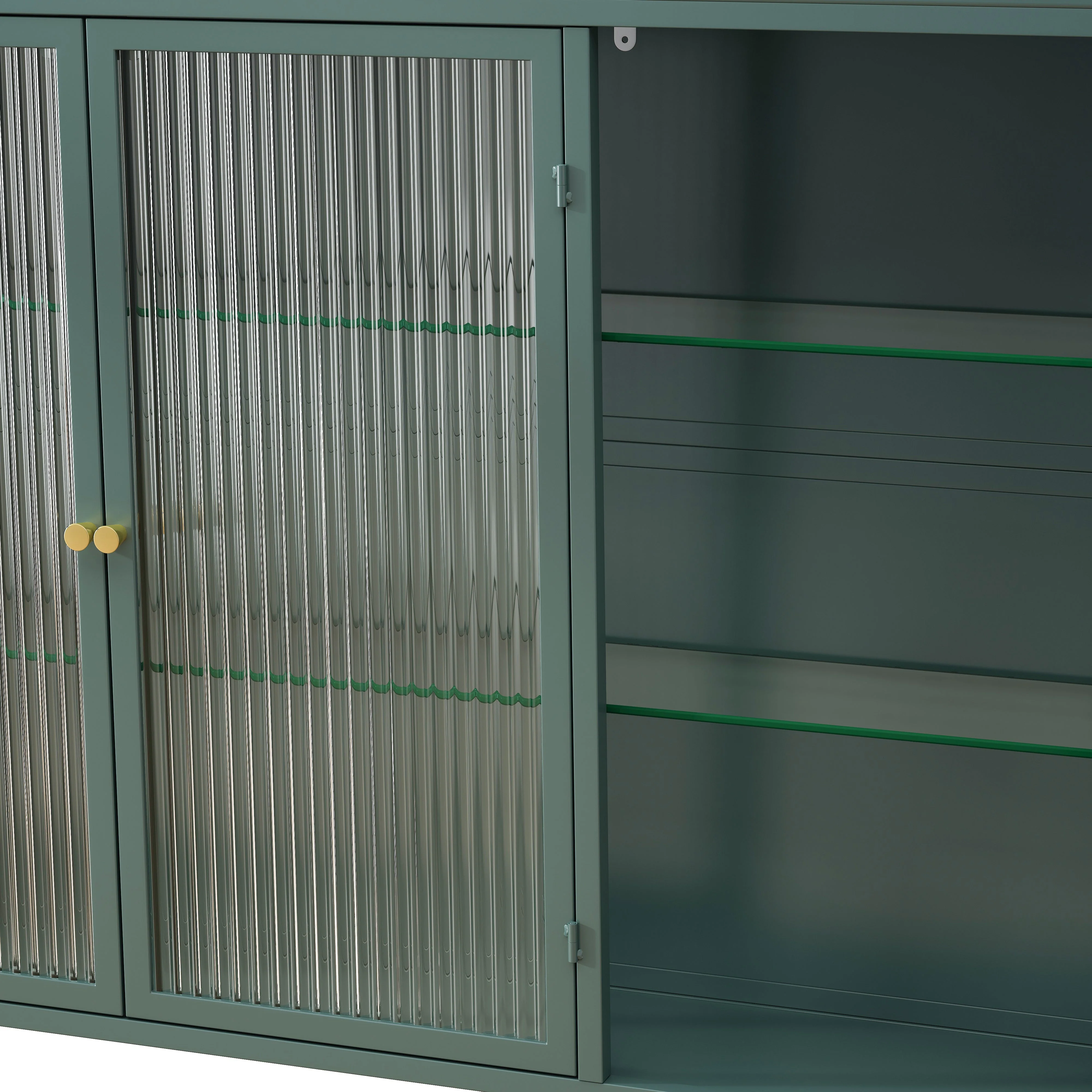 3 Door Arched Wall Mounted Glass Cabinets - Dark Green - Image 9