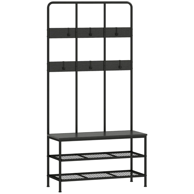 3-in-1 coat rack, coat hook, bench, shoe rack, metal, chipboard, black - Image 2