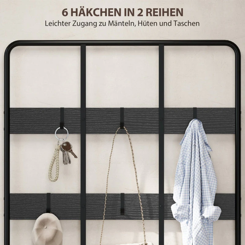 3-in-1 coat rack, coat hook, bench, shoe rack, metal, chipboard, black - Image 5