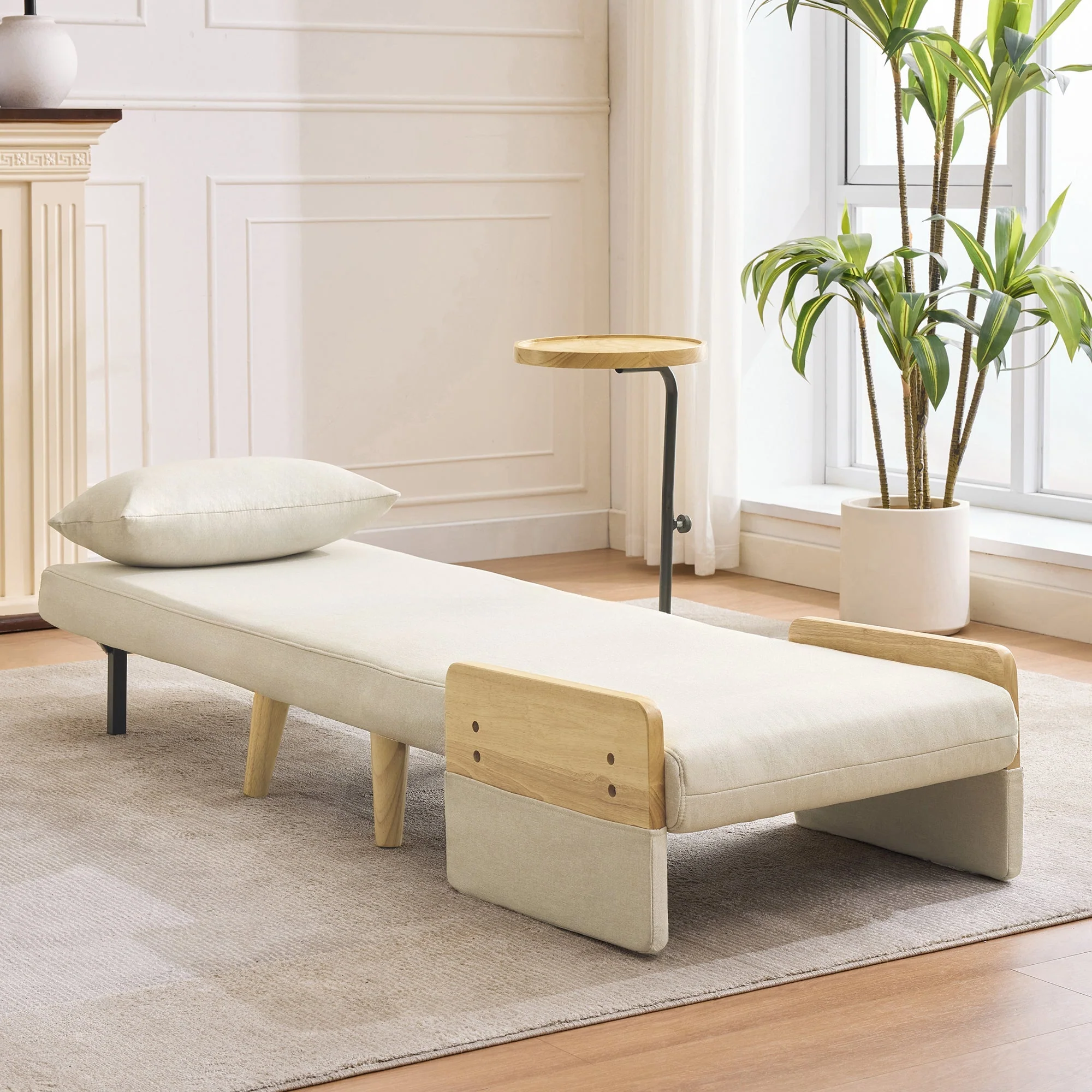 3-in-1 Convertible Armchair, Sleeping Function Upholstered Folding Seat, Wooden Tray - Image 7