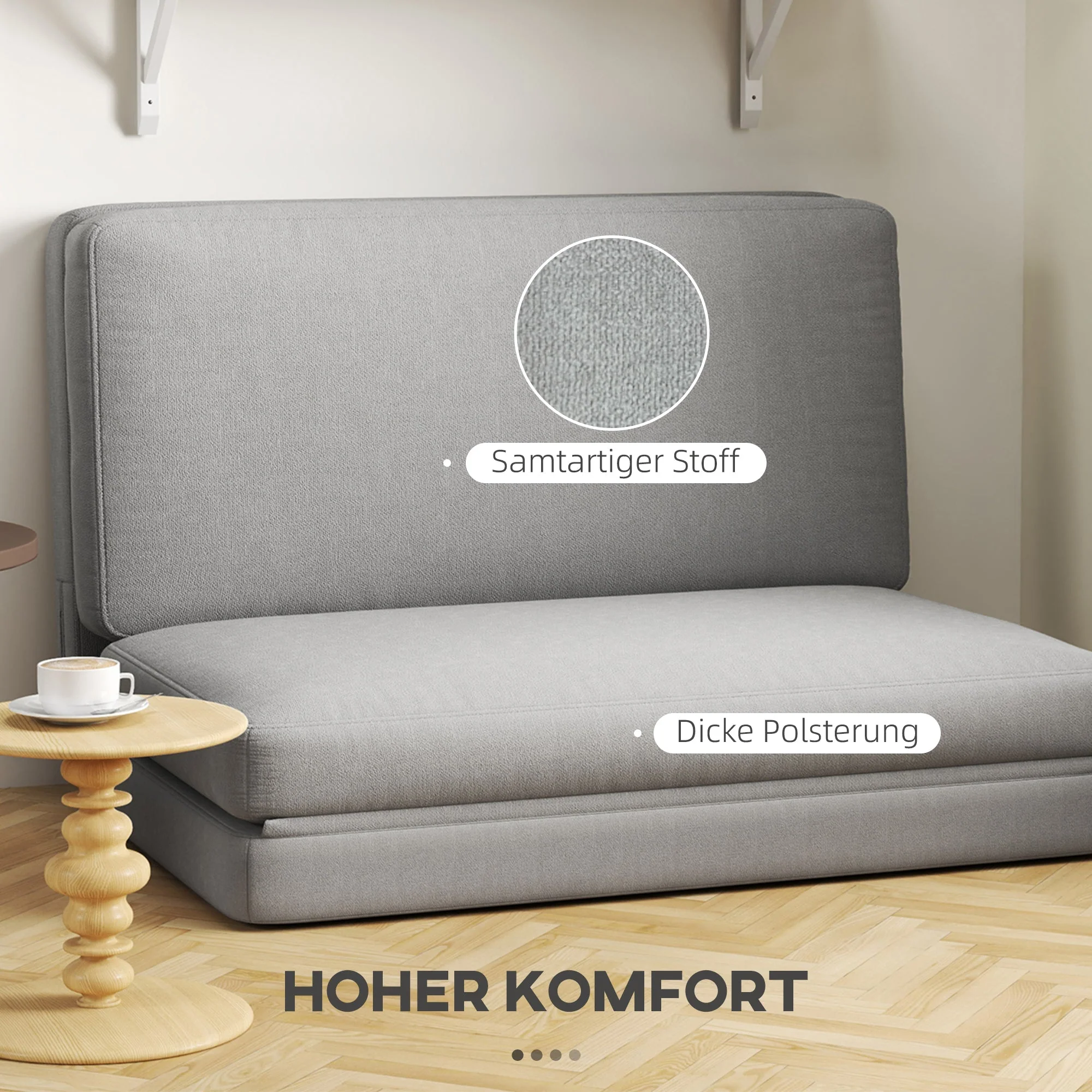 3-in-1 Folding Sofa Bed with Storage, Velvet, Light Gray - Image 6