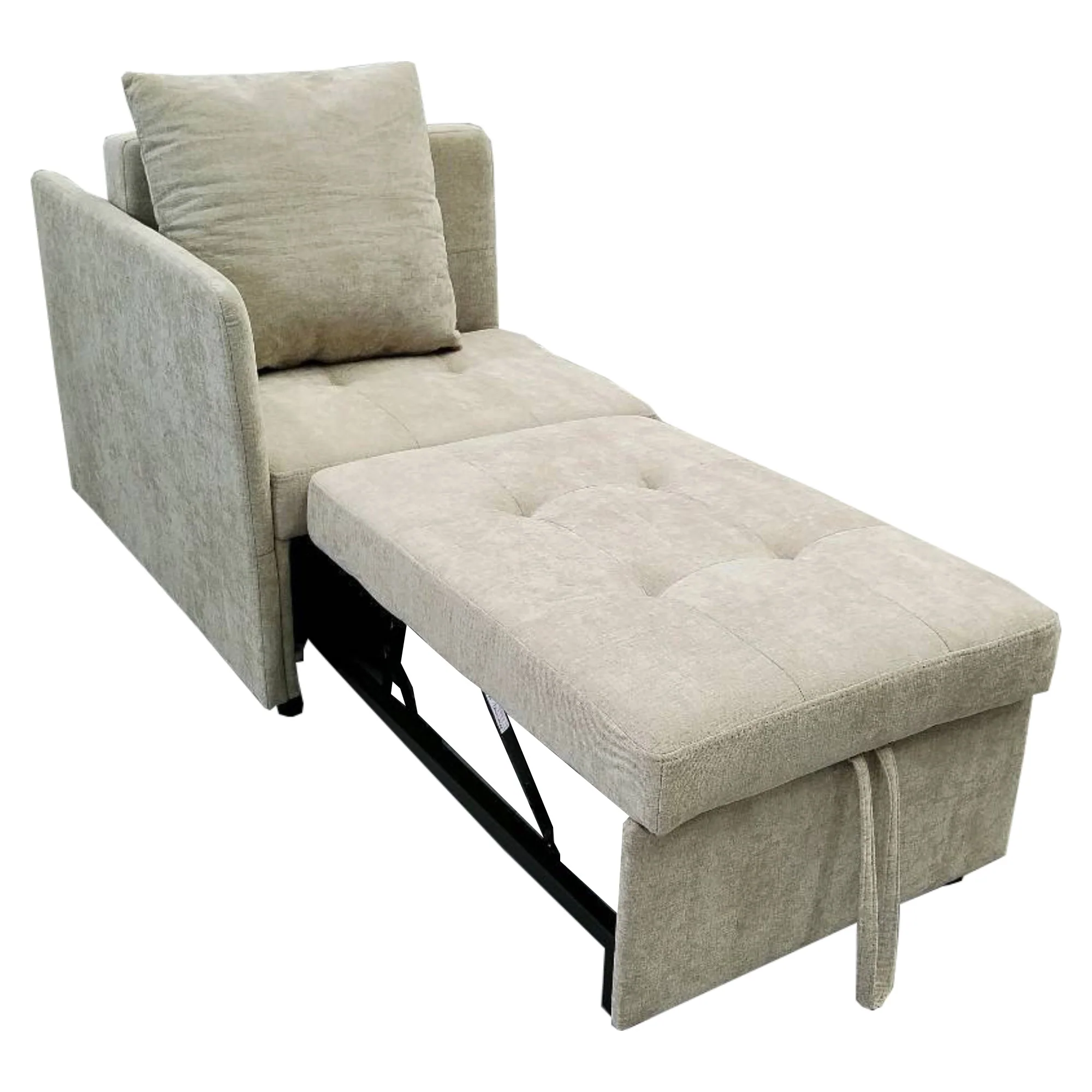 3-in-1 Multifunctional Sofa Bed, Space-Saving Sleeper with Linen Fabric, Grey/Beige - Image 2