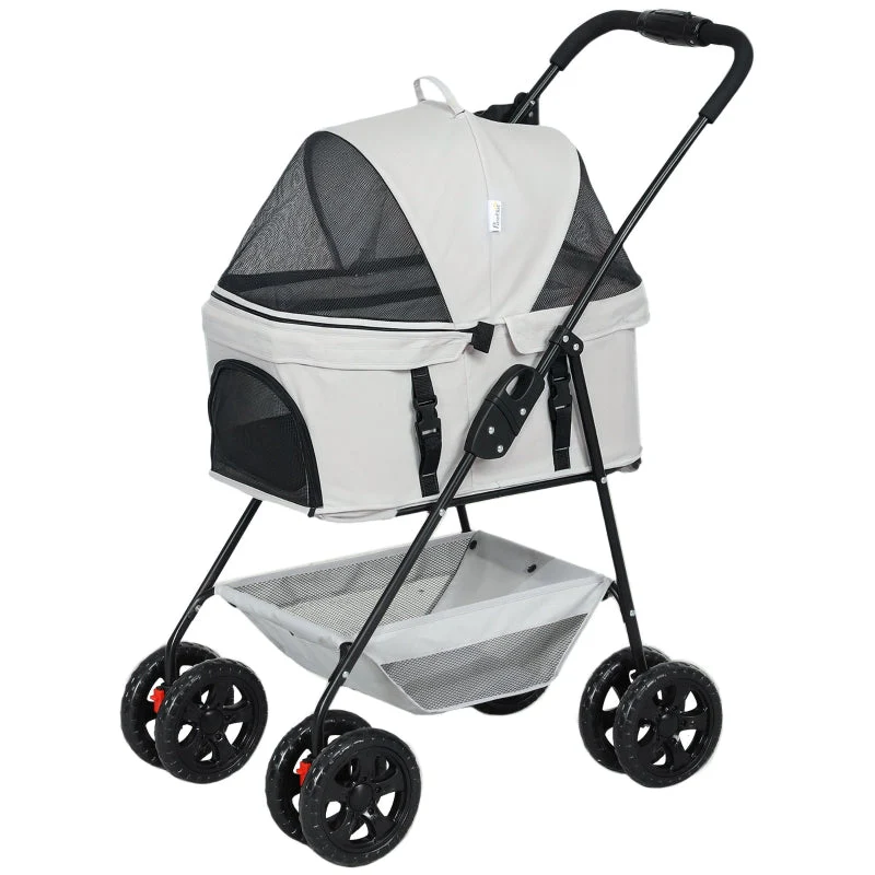 3-in-1 Pet Stroller, Folding Dog Cart with Removable Carrier, Grey - Image 2