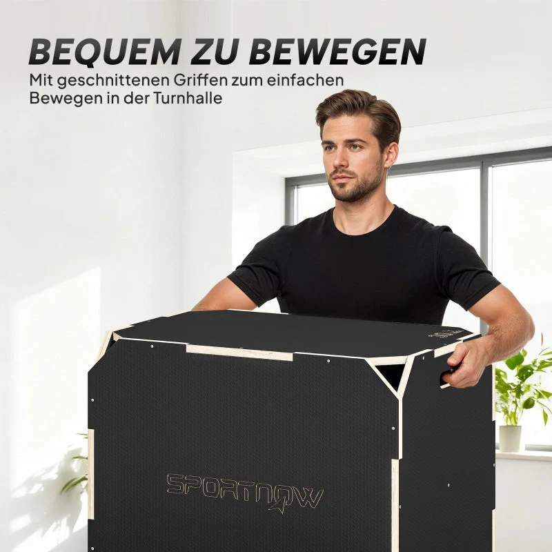3-in-1 Plyo Box with Handle Openings and 3 Jump Heights, Wood, Black - Image 7