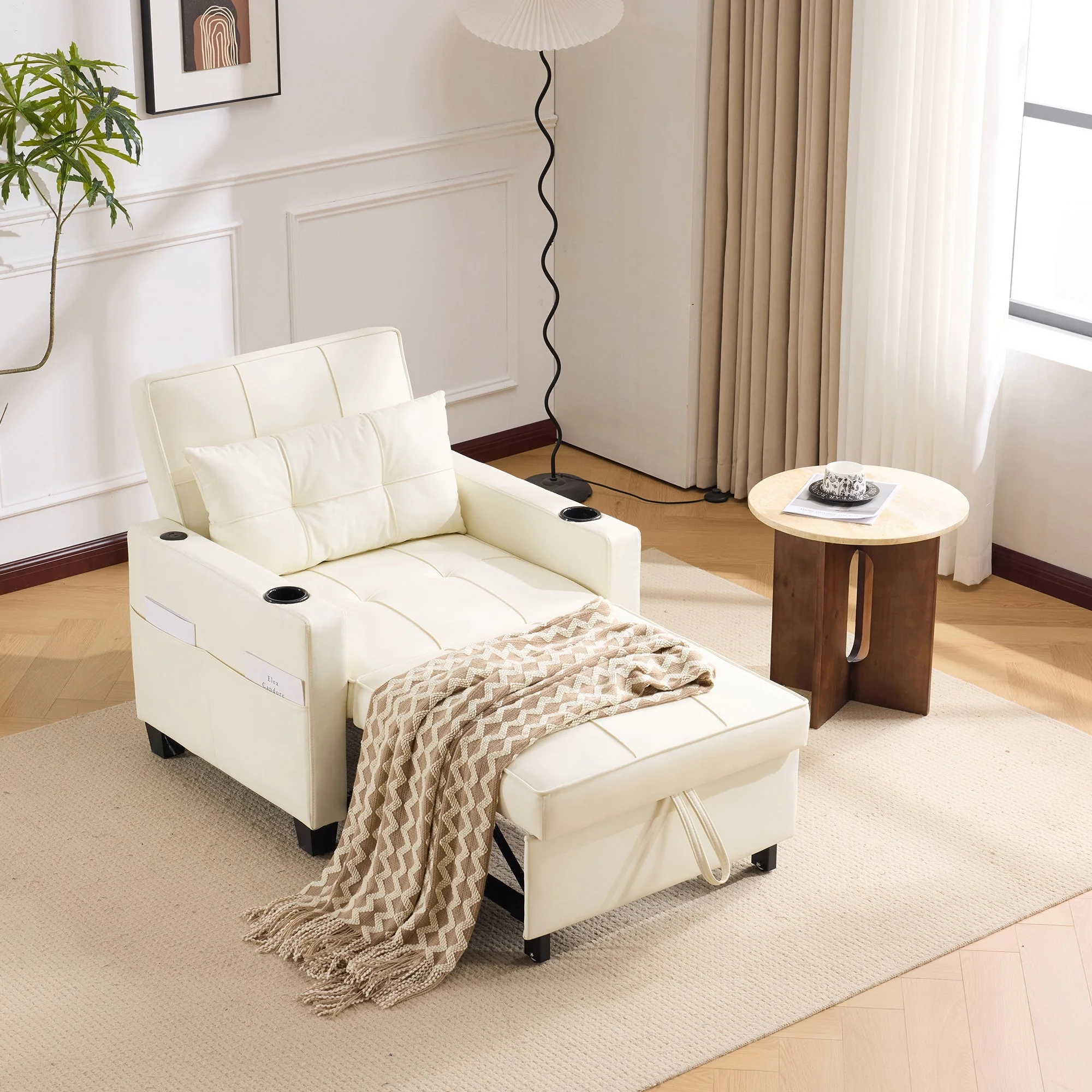 3-in-1 Pull-Out Sofa Bed - Cup Holders & USB Port, Single