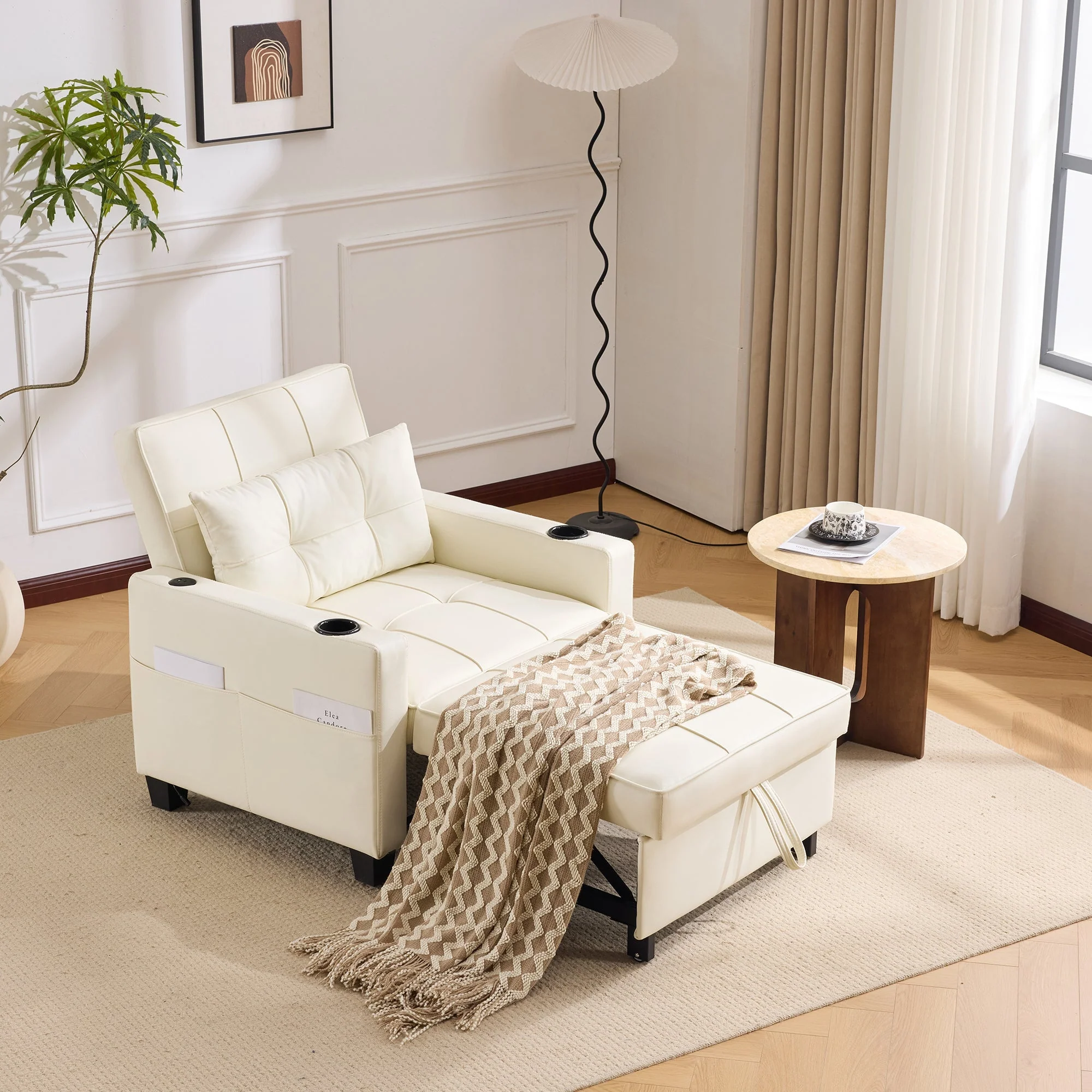 3-in-1 Pull-Out Sofa Bed - Cup Holders & USB Port, Single - Image 10