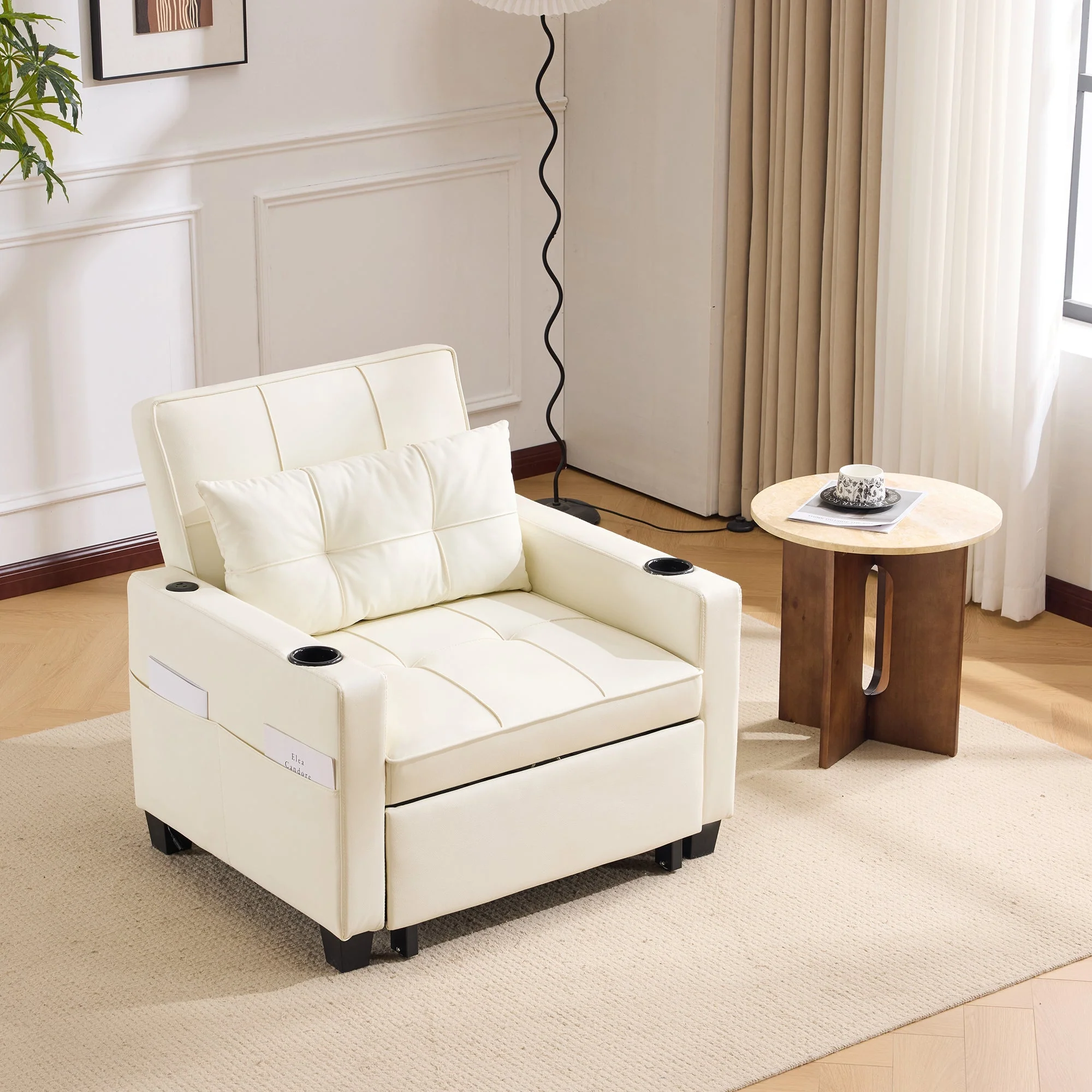 3-in-1 Pull-Out Sofa Bed - Cup Holders & USB Port, Single - Image 2