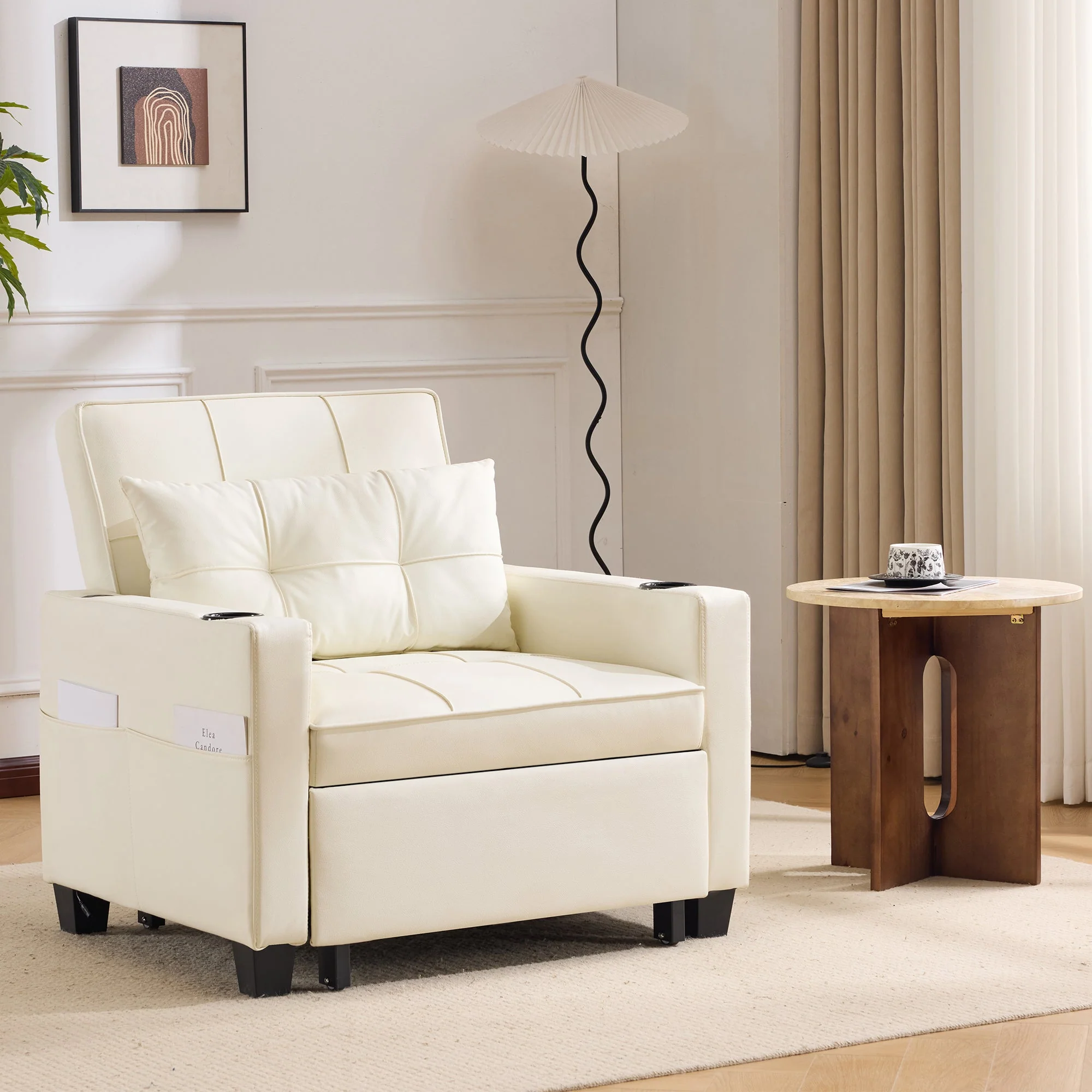 3-in-1 Pull-Out Sofa Bed - Cup Holders & USB Port, Single - Image 4