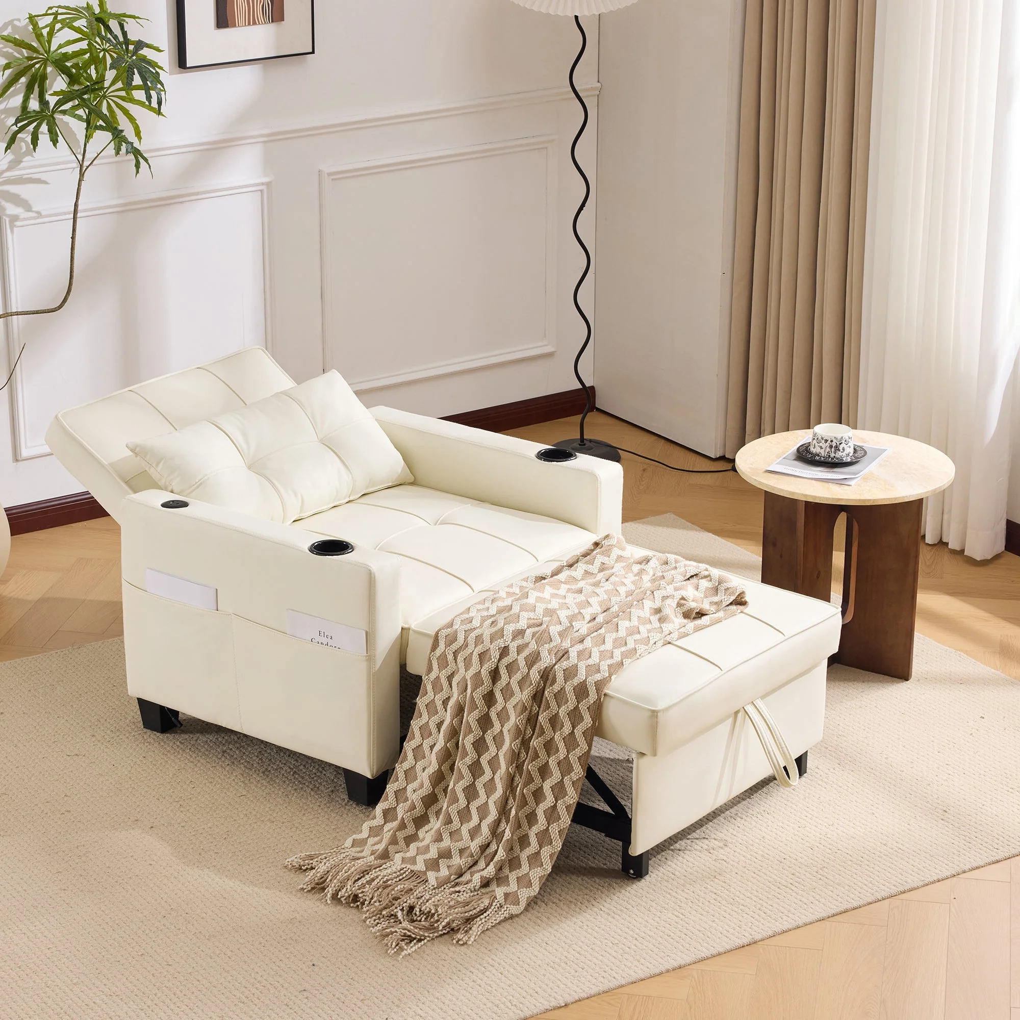 3-in-1 Pull-Out Sofa Bed - Cup Holders & USB Port, Single - Image 9