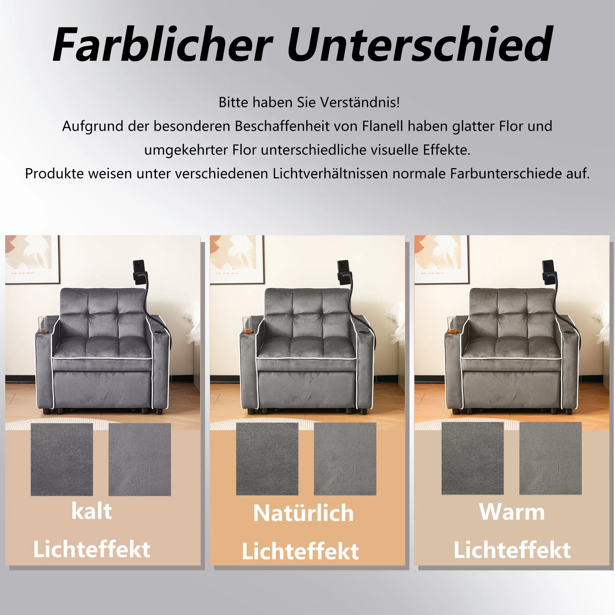 3-in-1 Sleeper Sofa Extendable, Cup/Phone Holders, Small Spaces - Image 4