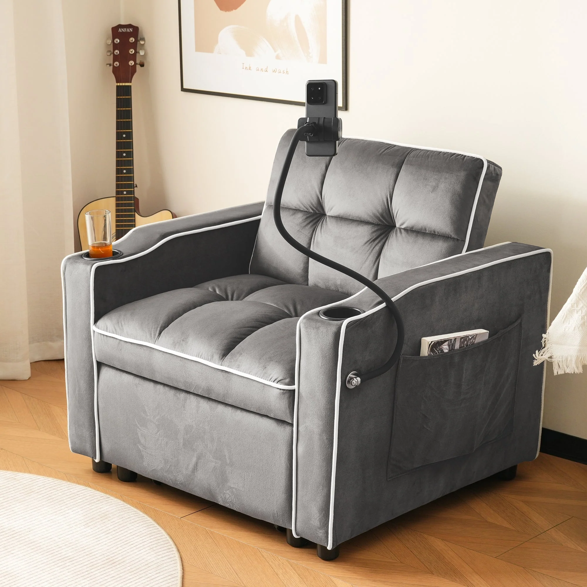 3-in-1 Sleeper Sofa Extendable, Cup/Phone Holders, Small Spaces - Image 7