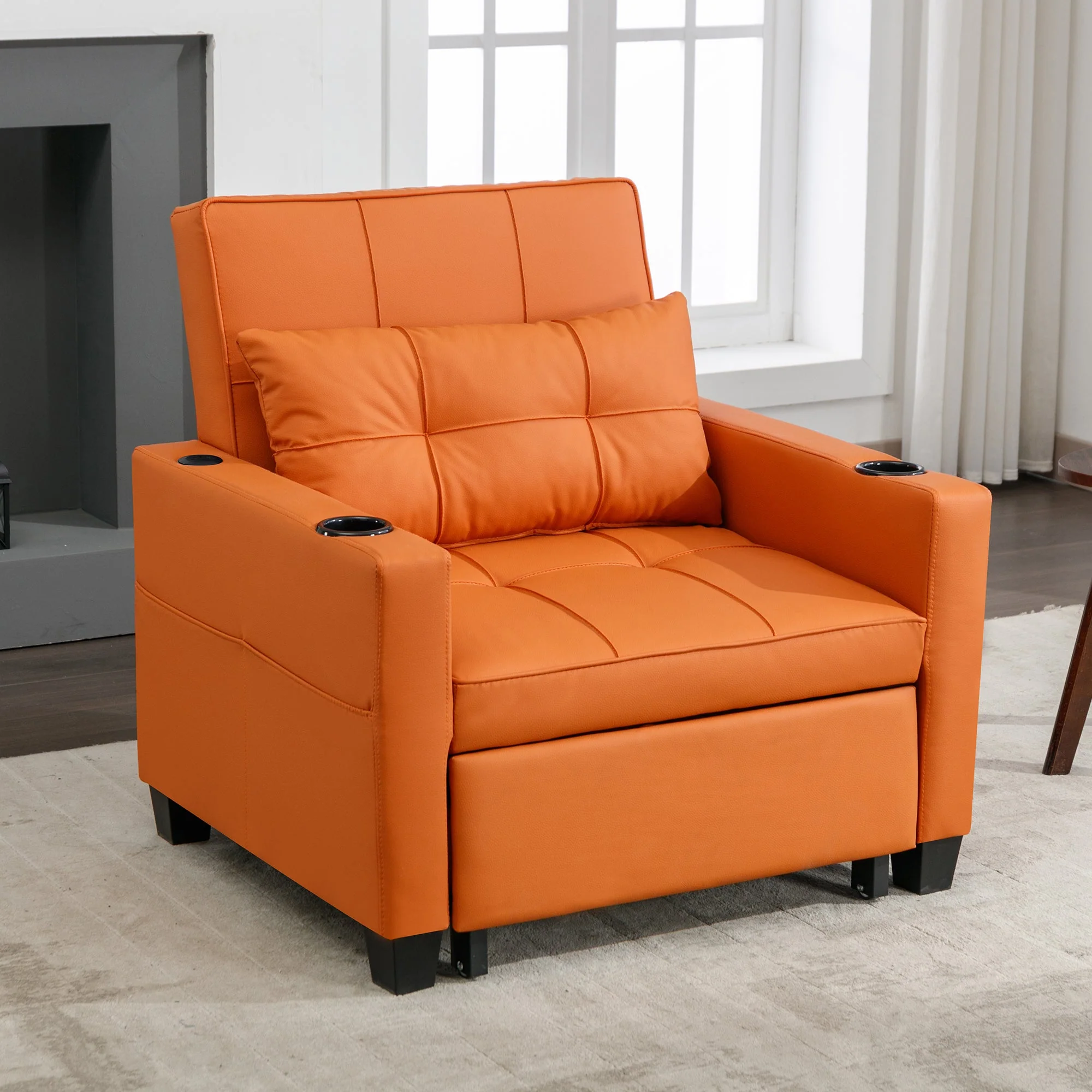 3-in-1 Sleeper Sofa, Single Extendable Lounger Armchair with Cup Holders and USB Port - Image 5