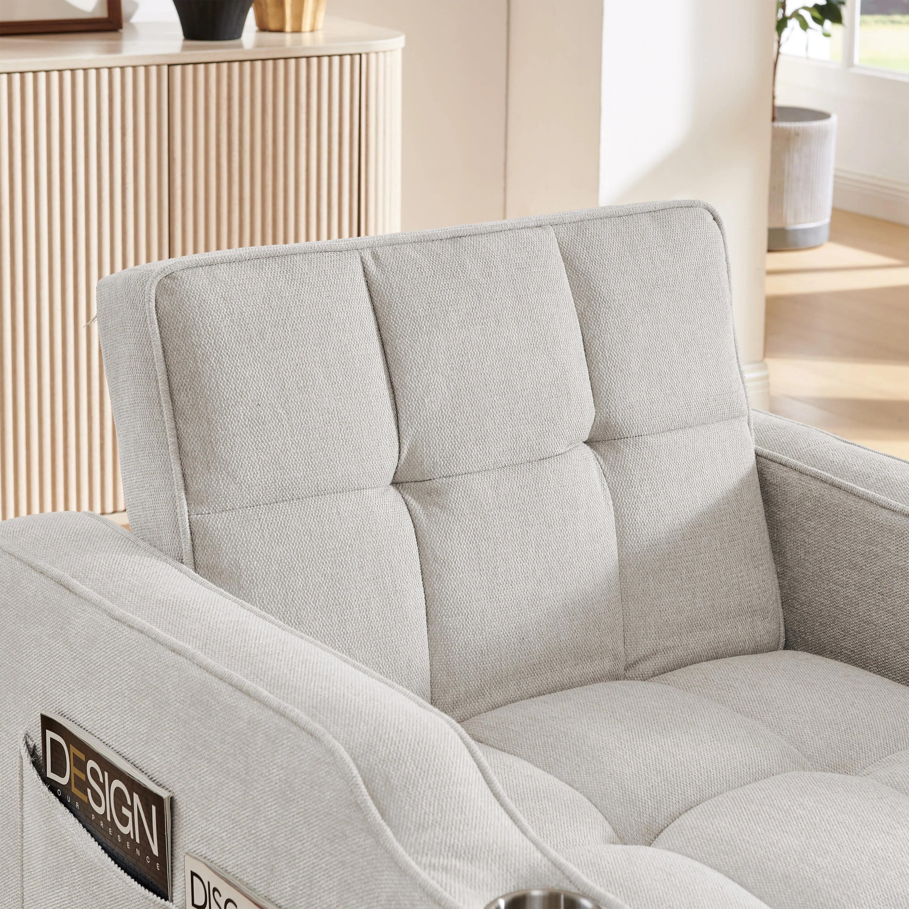 3-in-1 Sofa Bed Slide-to-Transform USB Charging - Beige - Image 5