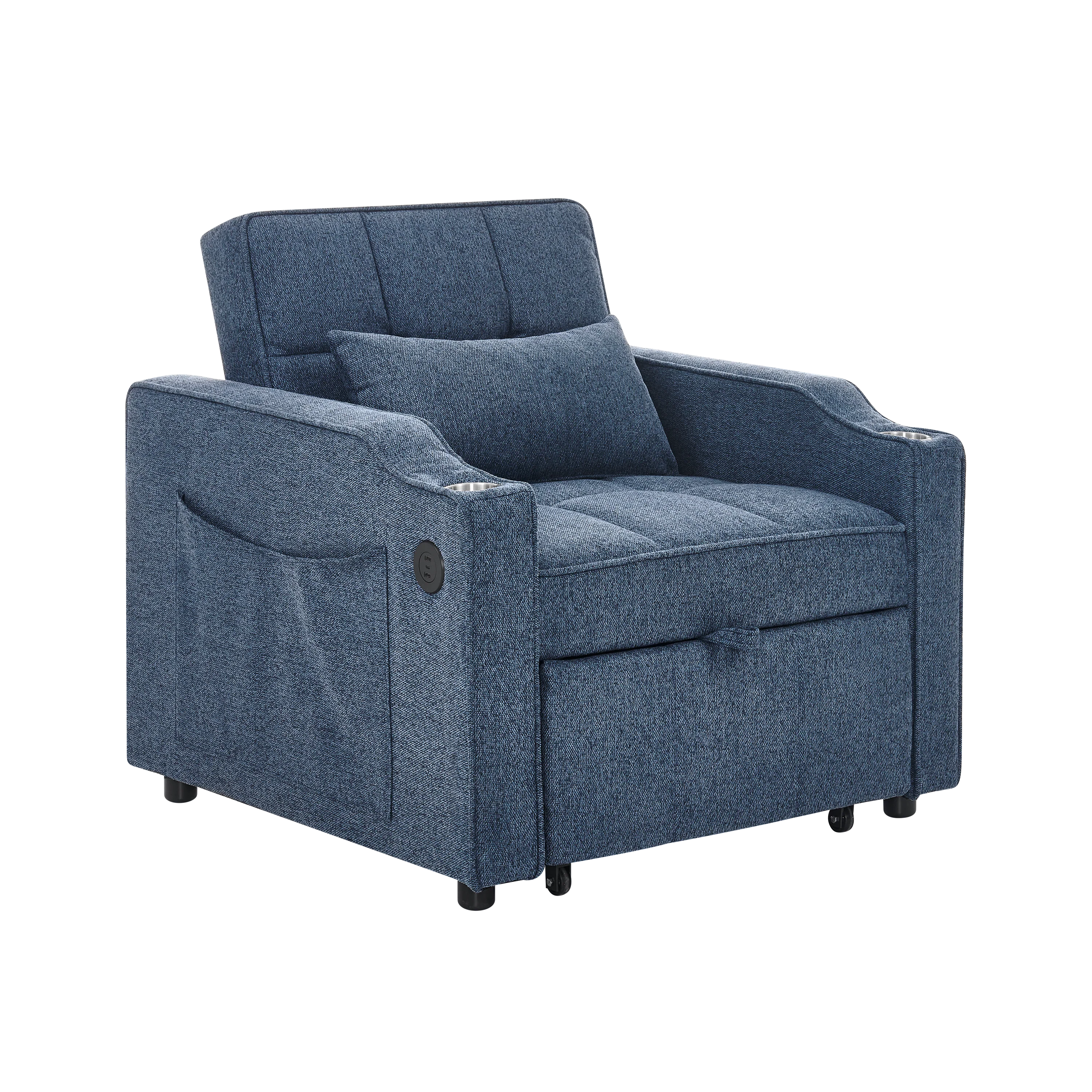 3-in-1 Sofa Bed with Slide-to-Transform Design and USB Charging, Navy Blue - Image 10
