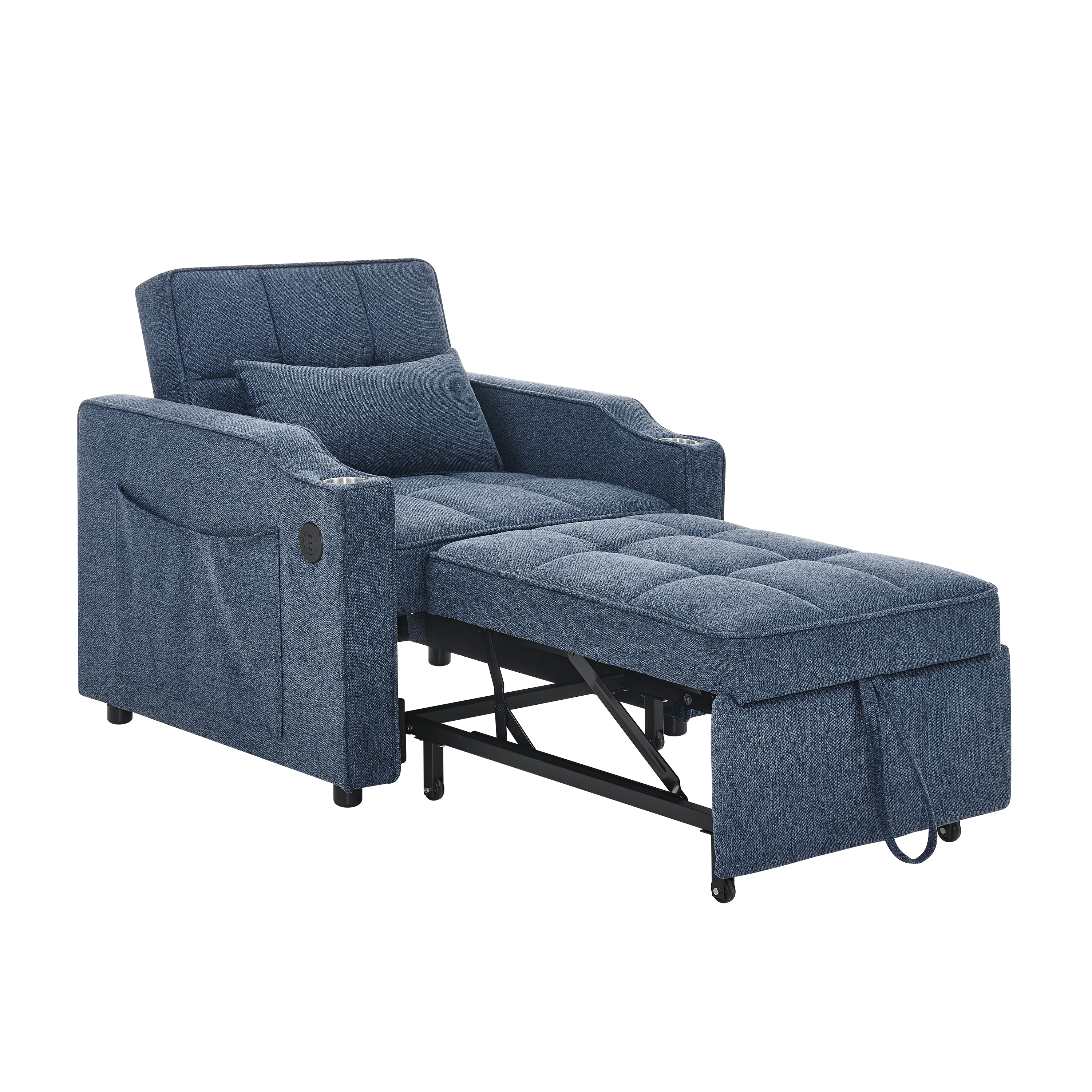 3-in-1 Sofa Bed with Slide-to-Transform Design and USB Charging, Navy Blue - Image 8