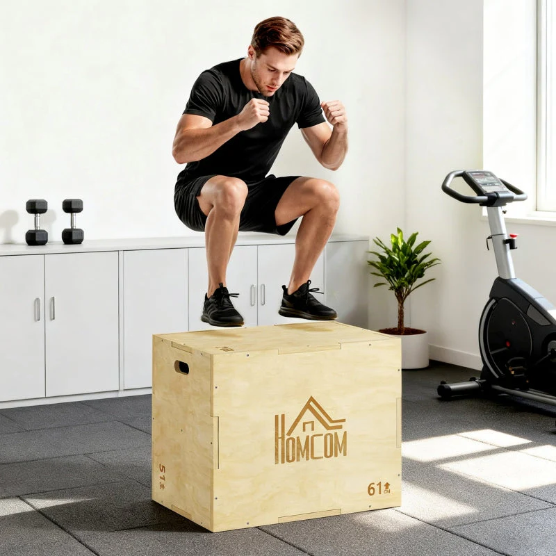 3-in-1 Wooden Plyo Box with 3 Jump Heights and Handles, 61 x 51 x 76 cm, Natural Wood - Image 2